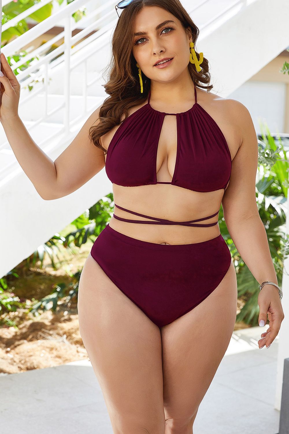 Plus Size Cutout Tied Backless Bikini SetSwimwear One piecesTrendsiGirlyBay100100025433156Red2XLShip From Overseas