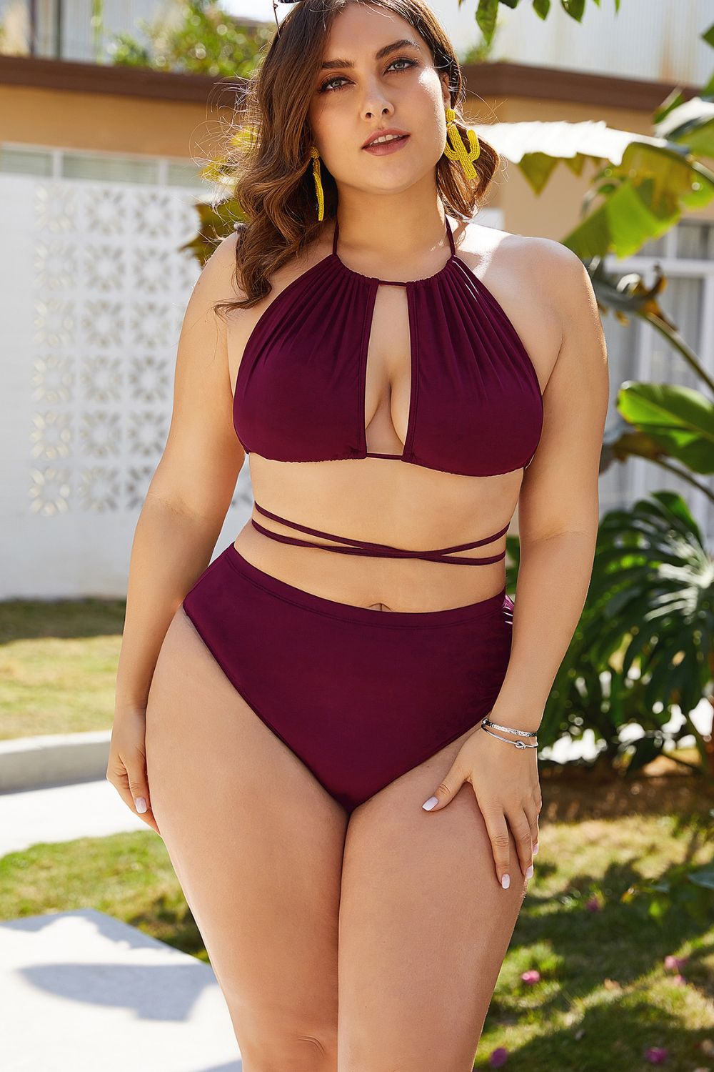 Plus Size Cutout Tied Backless Bikini SetSwimwear One piecesTrendsiGirlyBay100100025433156Red2XLShip From Overseas