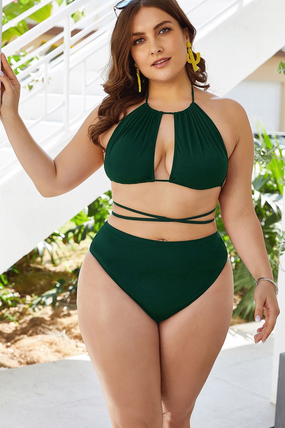 Plus Size Cutout Tied Backless Bikini SetSwimwear One piecesTrendsiGirlyBay100100025435393Green2XLShip From Overseas