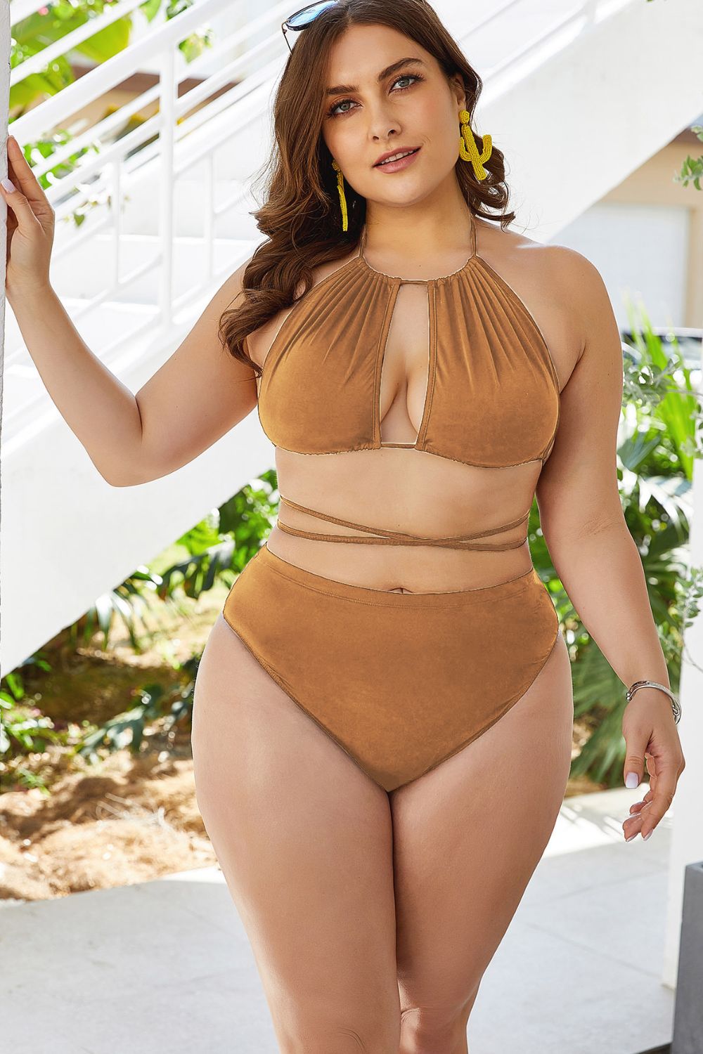 Plus Size Cutout Tied Backless Bikini SetSwimwear One piecesTrendsiGirlyBay100100025436844Yellow2XLShip From Overseas