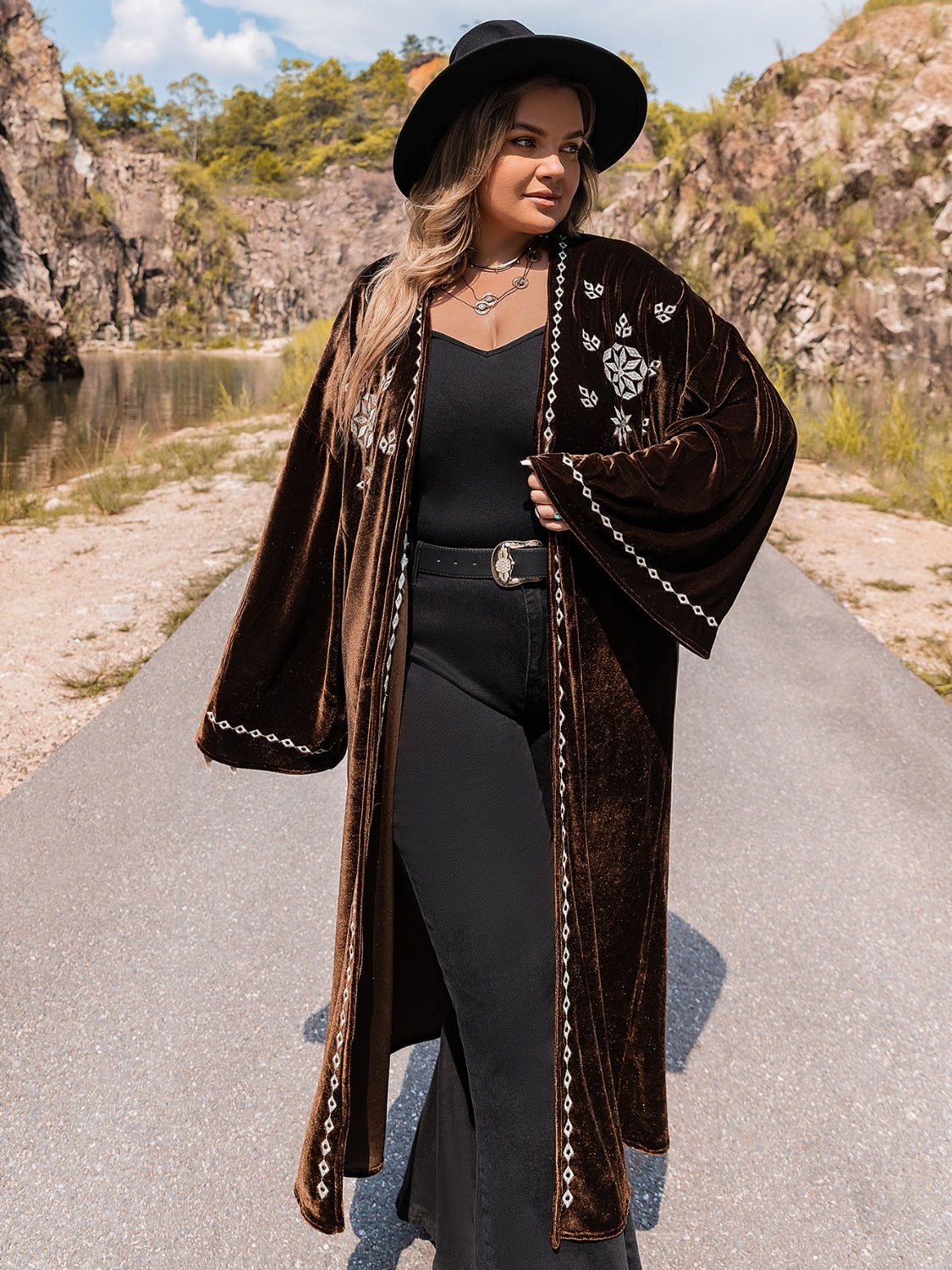 Plus Size Embroidery Open Front Long Sleeve Cardigan - GirlyBayOuterwearPlus Size Embroidery Open Front Long Sleeve Cardigan1001003279911300XLChocolateGirlyBayPlus Size Embroidery Open Front Long Sleeve Cardigan
