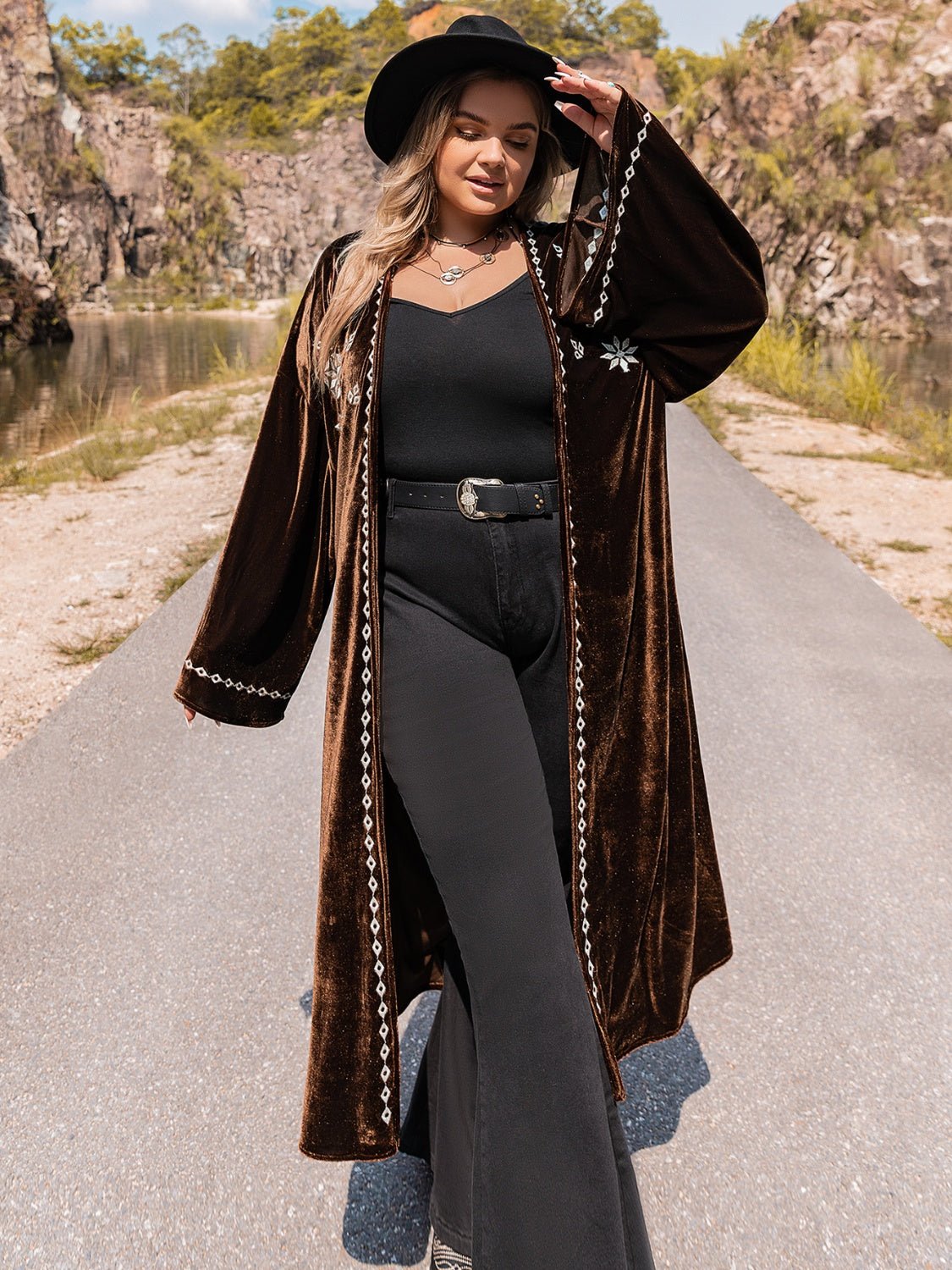 Plus Size Embroidery Open Front Long Sleeve Cardigan - GirlyBayOuterwearPlus Size Embroidery Open Front Long Sleeve Cardigan1001003279911300XLChocolateGirlyBayPlus Size Embroidery Open Front Long Sleeve Cardigan