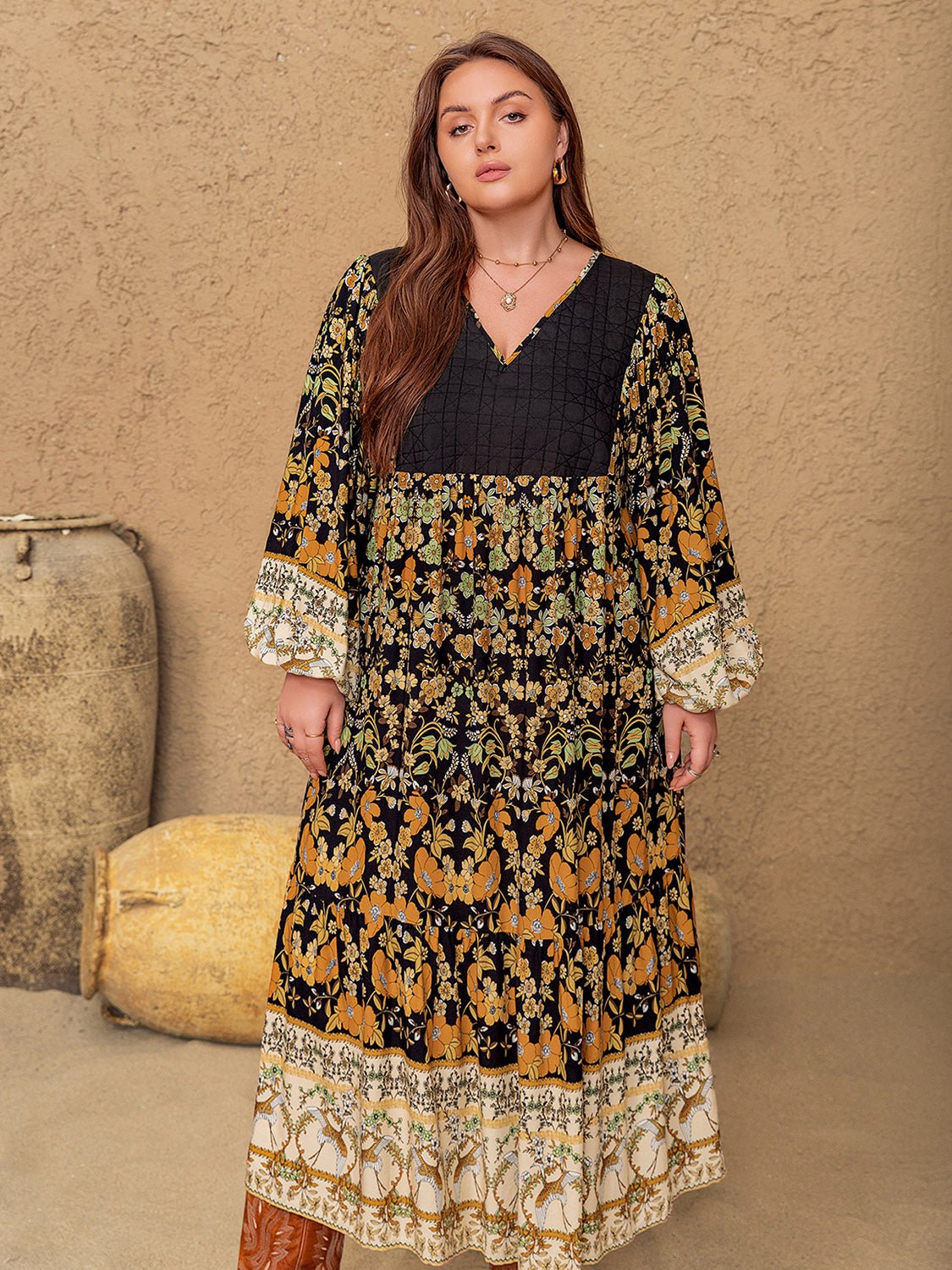 Plus Size Floral V - Neck Balloon Sleeve Midi Dress - GirlyBayPlus Size ClothesPlus Size Floral V - Neck Balloon Sleeve Midi Dress1001009211317020XLMulticolorGirlyBayPlus Size Floral V - Neck Balloon Sleeve Midi Dress