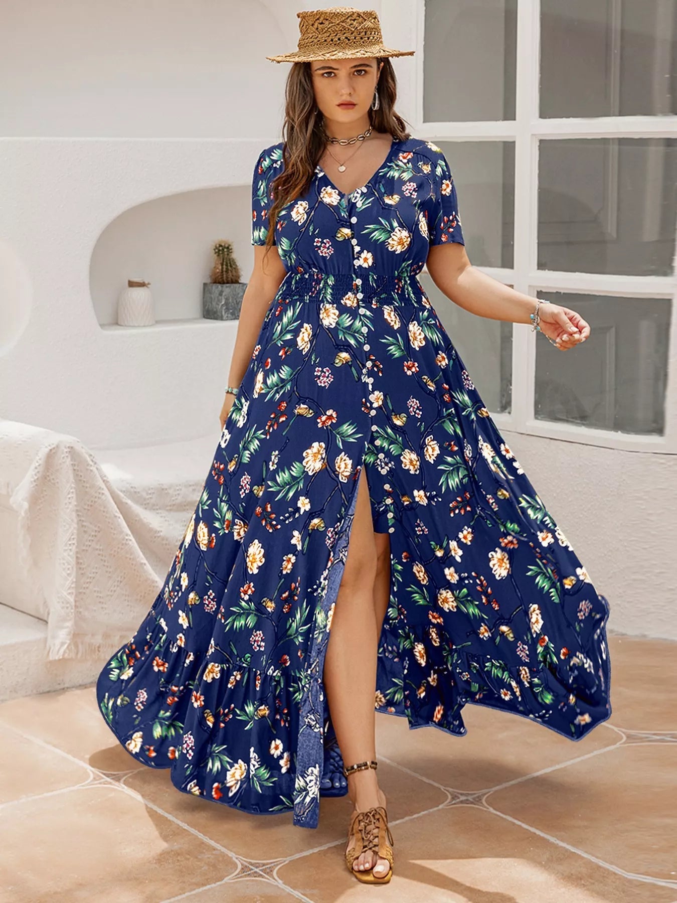 Plus Size Floral V - Neck Short Sleeve Maxi Dress - GirlyBayCasual Dressesaa496646 - 2187 - 49b4 - 9c5a - d8ac0cc94a5a - Max - Origin1001007149914130XLDark BlueGirlyBayaa496646 - 2187 - 49b4 - 9c5a - d8ac0cc94a5a - Max - OriginPlus Size Floral V - Neck Short Sleeve Maxi DressCasual DressesGirlyBay100100714991413
