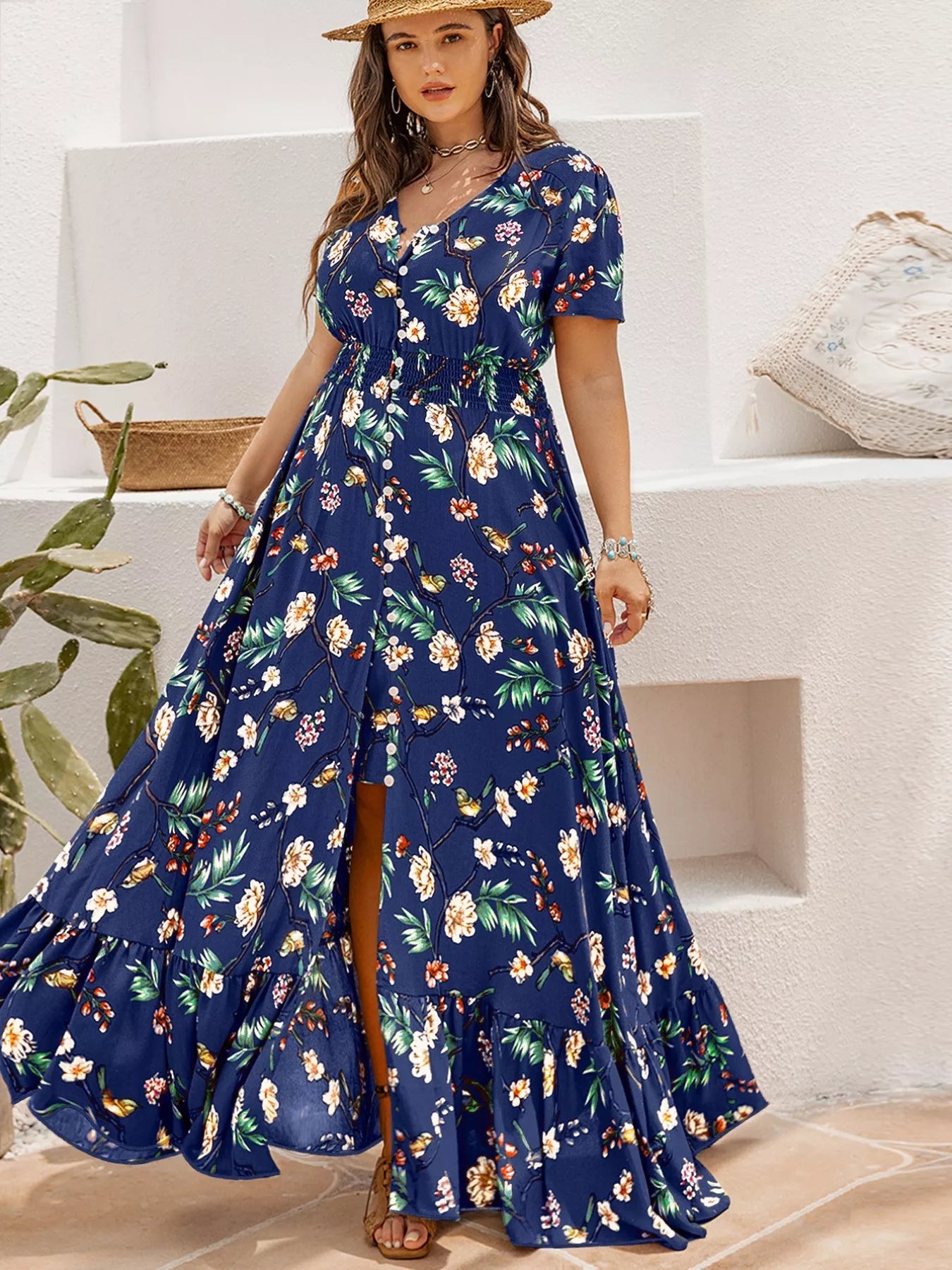 Plus Size Floral V - Neck Short Sleeve Maxi Dress - GirlyBayCasual Dresses04f5dd85 - 69c4 - 430f - 9e4c - 563004f2134a - Max - Origin1001007149914130XLDark BlueGirlyBay04f5dd85 - 69c4 - 430f - 9e4c - 563004f2134a - Max - OriginPlus Size Floral V - Neck Short Sleeve Maxi DressCasual DressesGirlyBay100100714991413