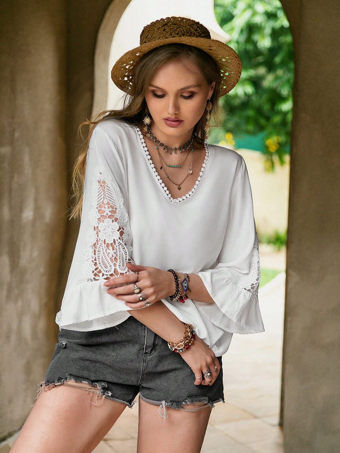 Plus Size Lace Detail V - Neck Three - Quarter Sleeve Blouse - GirlyBayPlus Size ClothesPlus Size Lace Detail V - Neck Three - Quarter Sleeve Blouse1001006264616240XLWhiteGirlyBayPlus Size Lace Detail V - Neck Three - Quarter Sleeve Blouse