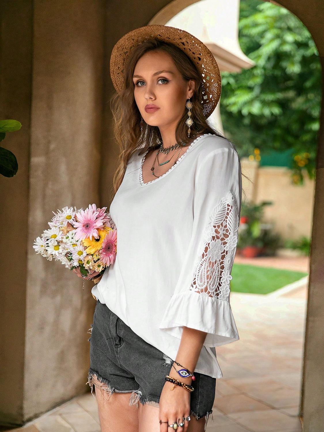Plus Size Lace Detail V - Neck Three - Quarter Sleeve Blouse - GirlyBayPlus Size ClothesPlus Size Lace Detail V - Neck Three - Quarter Sleeve Blouse1001006264616240XLWhiteGirlyBayPlus Size Lace Detail V - Neck Three - Quarter Sleeve Blouse