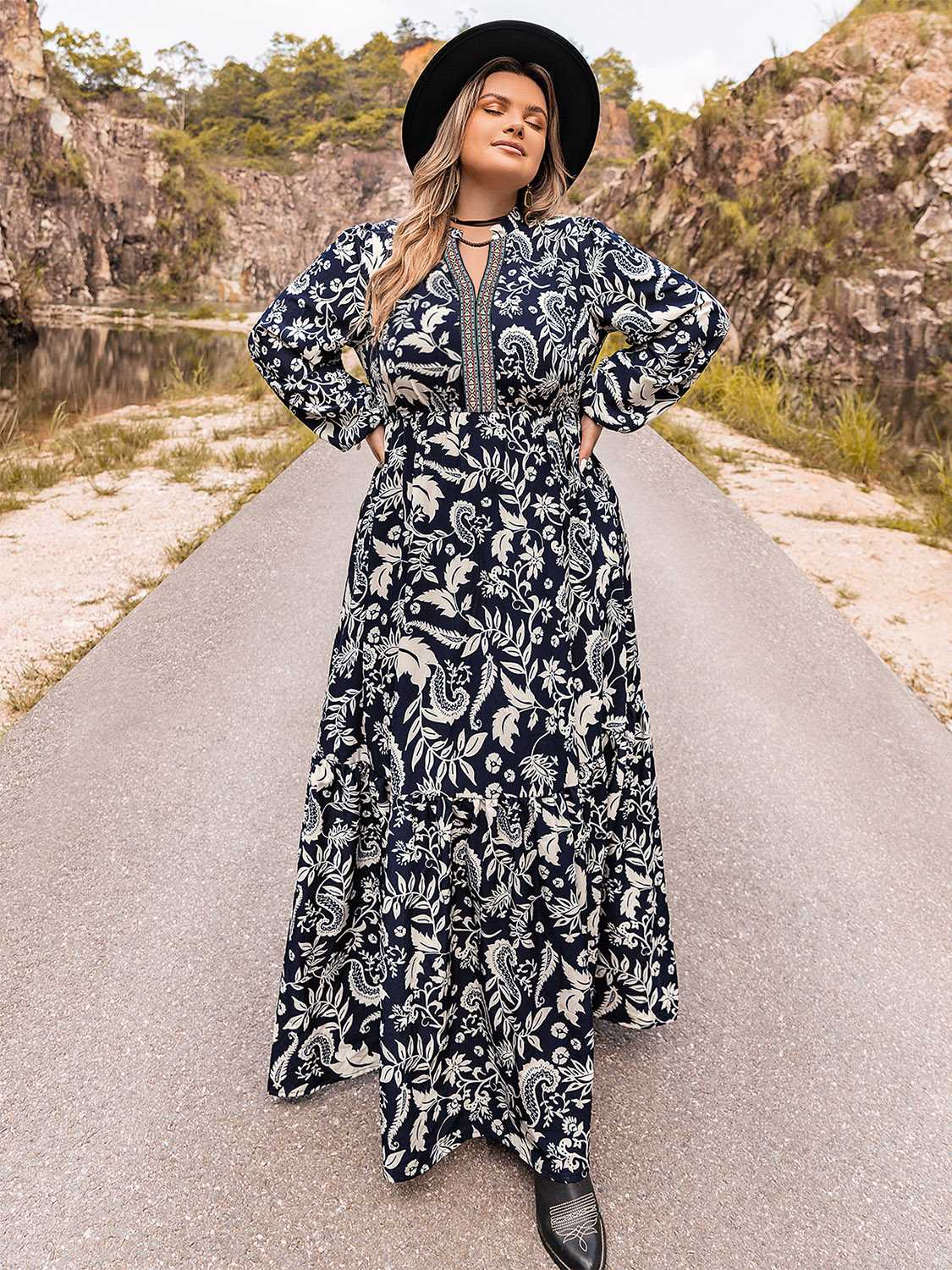 Plus Size Long Sleeve Maxi Dress - GirlyBayPlus Size Long Sleeve Maxi Dress1001016367902650XLDark NavyGirlyBayPlus Size Long Sleeve Maxi Dress