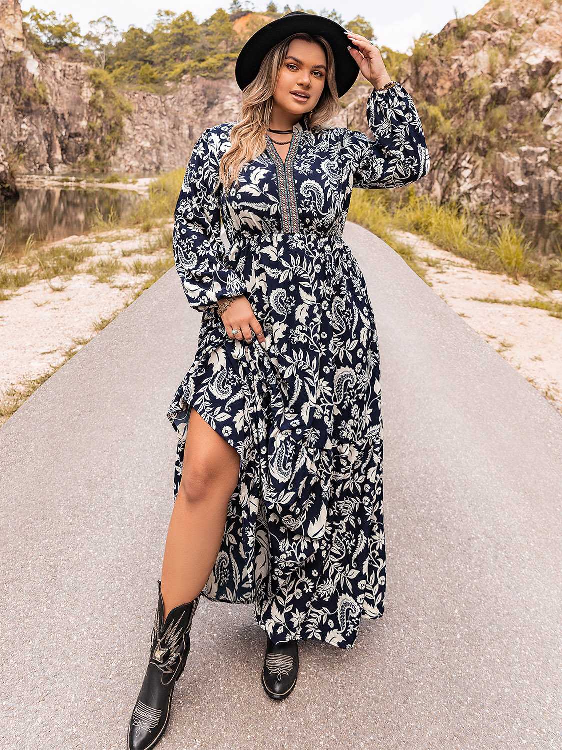 Plus Size Long Sleeve Maxi Dress - GirlyBayPlus Size Long Sleeve Maxi Dress1001016367902650XLDark NavyGirlyBayPlus Size Long Sleeve Maxi Dress
