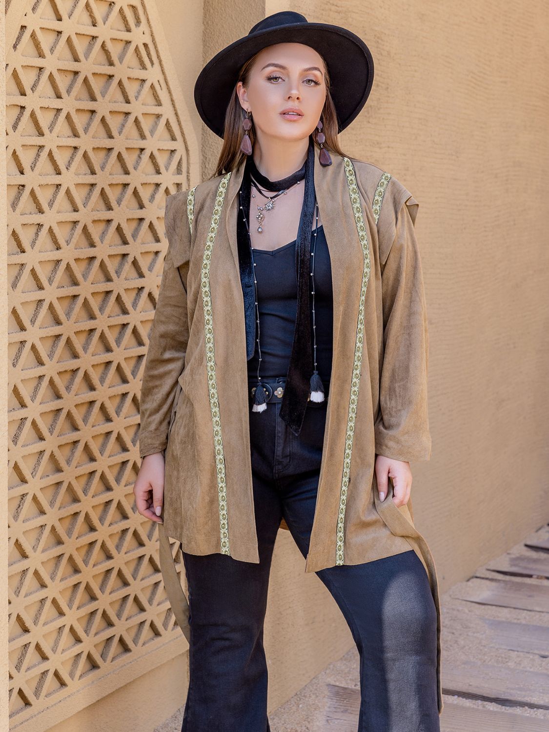 Plus Size Long Sleeve Tie Waist Cardigan - GirlyBayPlus Size ClothesPlus Size Long Sleeve Tie Waist Cardigan1001005725514770XLCamelGirlyBayPlus Size Long Sleeve Tie Waist Cardigan