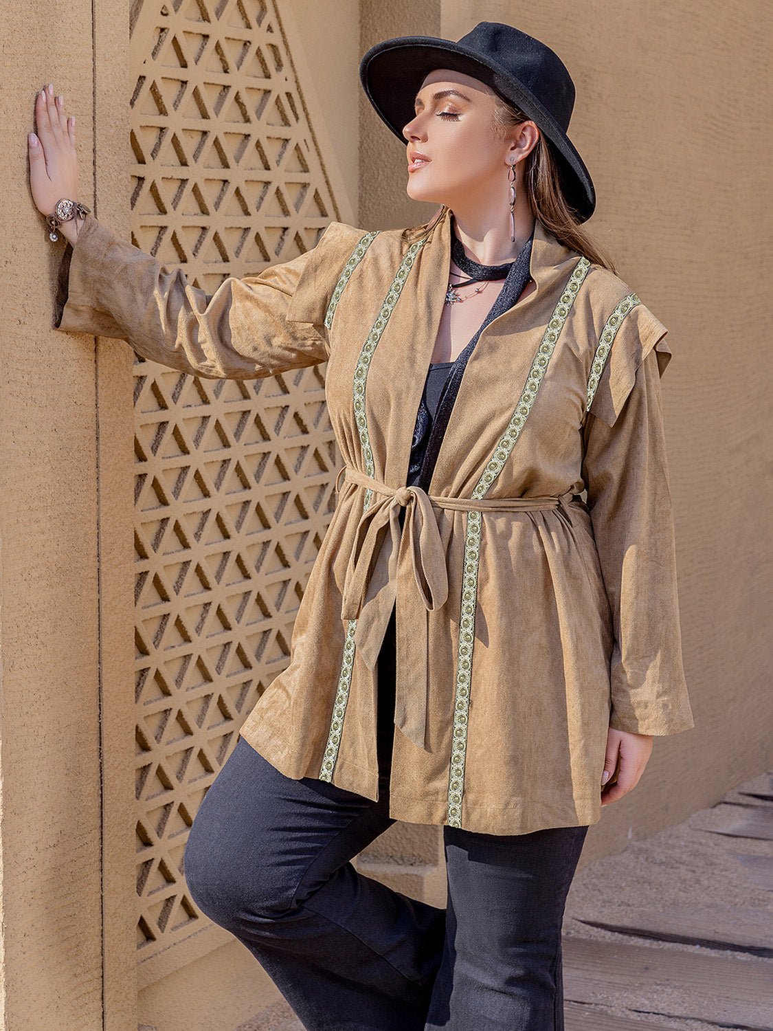 Plus Size Long Sleeve Tie Waist Cardigan - GirlyBayPlus Size ClothesPlus Size Long Sleeve Tie Waist Cardigan1001005725514770XLCamelGirlyBayPlus Size Long Sleeve Tie Waist Cardigan