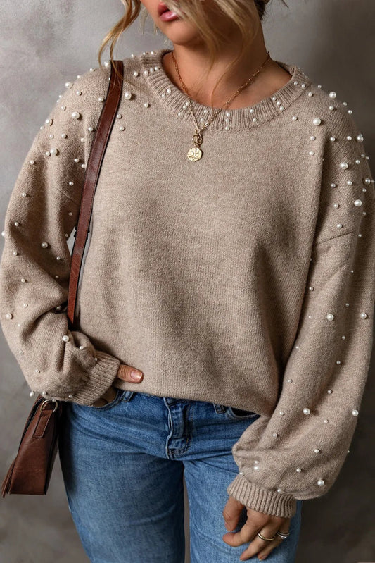 Plus Size Pearl Detail Round Neck Long Sleeve Sweater - GirlyBayPlus Size Pearl Detail Round Neck Long Sleeve Sweater1001005774315141XLDust StormGirlyBayPlus Size Pearl Detail Round Neck Long Sleeve Sweater