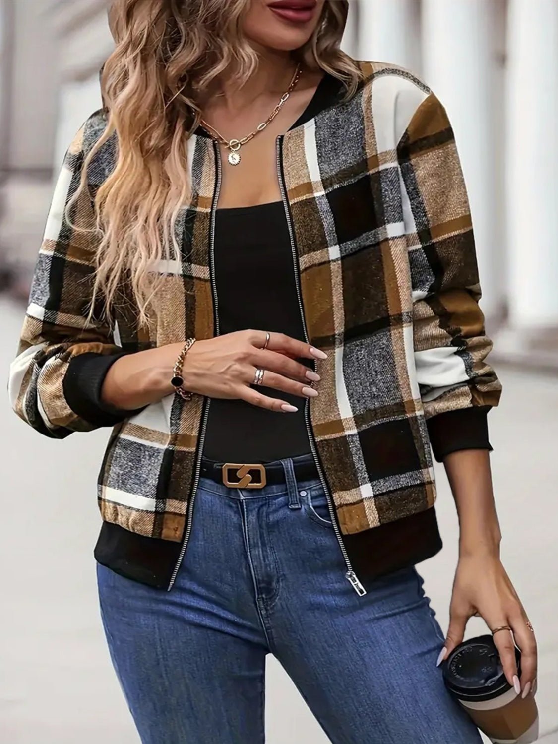 Plus Size Plaid Baseball Collar Zip Up Jacket - GirlyBayPlus Size ClothesPlus Size Plaid Baseball Collar Zip Up Jacket1001002161212351XLCaramelGirlyBayPlus Size Plaid Baseball Collar Zip Up Jacket