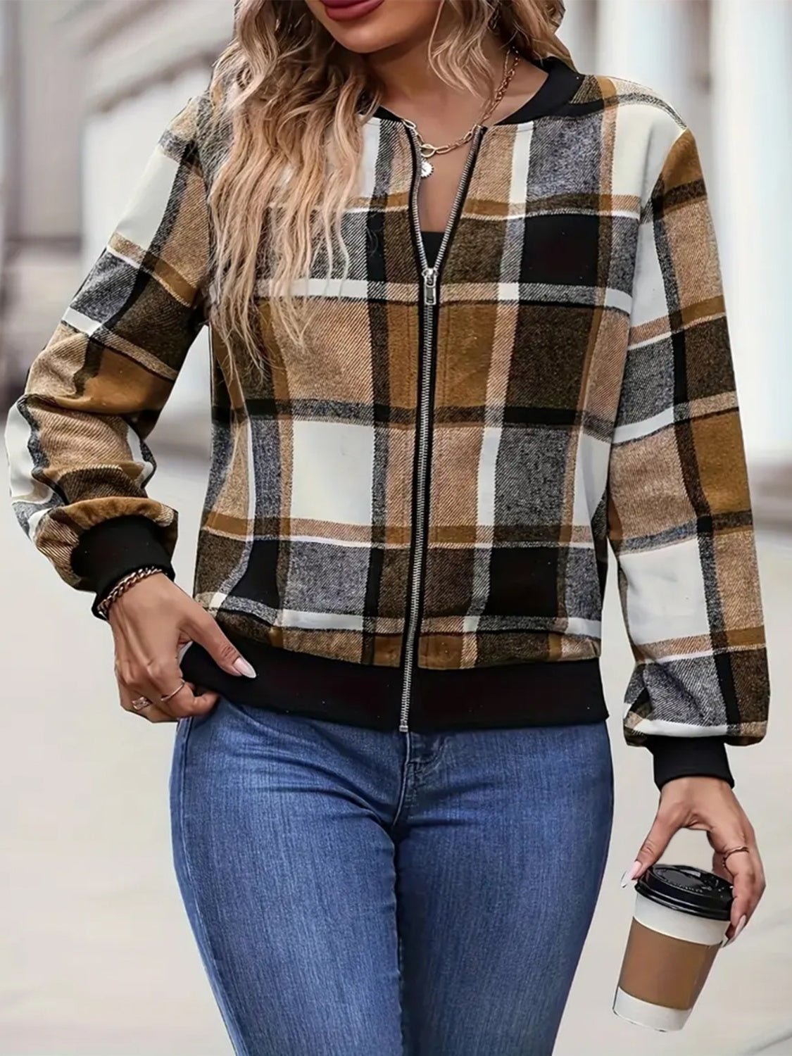 Plus Size Plaid Baseball Collar Zip Up Jacket - GirlyBayPlus Size ClothesPlus Size Plaid Baseball Collar Zip Up Jacket1001002161212351XLCaramelGirlyBayPlus Size Plaid Baseball Collar Zip Up Jacket