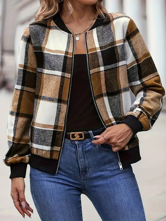 Plus Size Plaid Baseball Collar Zip Up Jacket - GirlyBayPlus Size ClothesPlus Size Plaid Baseball Collar Zip Up Jacket1001002161212351XLCaramelGirlyBayPlus Size Plaid Baseball Collar Zip Up Jacket