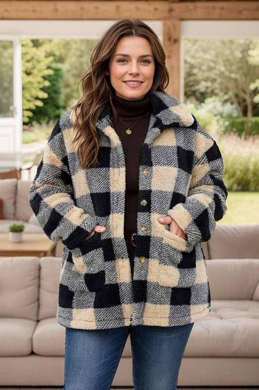 Plus Size Plaid Button Up Long Sleeve Coat - GirlyBayPlus Size ClothesPlus Size Plaid Button Up Long Sleeve Coat1001001277395611XLCamelGirlyBayPlus Size Plaid Button Up Long Sleeve Coat
