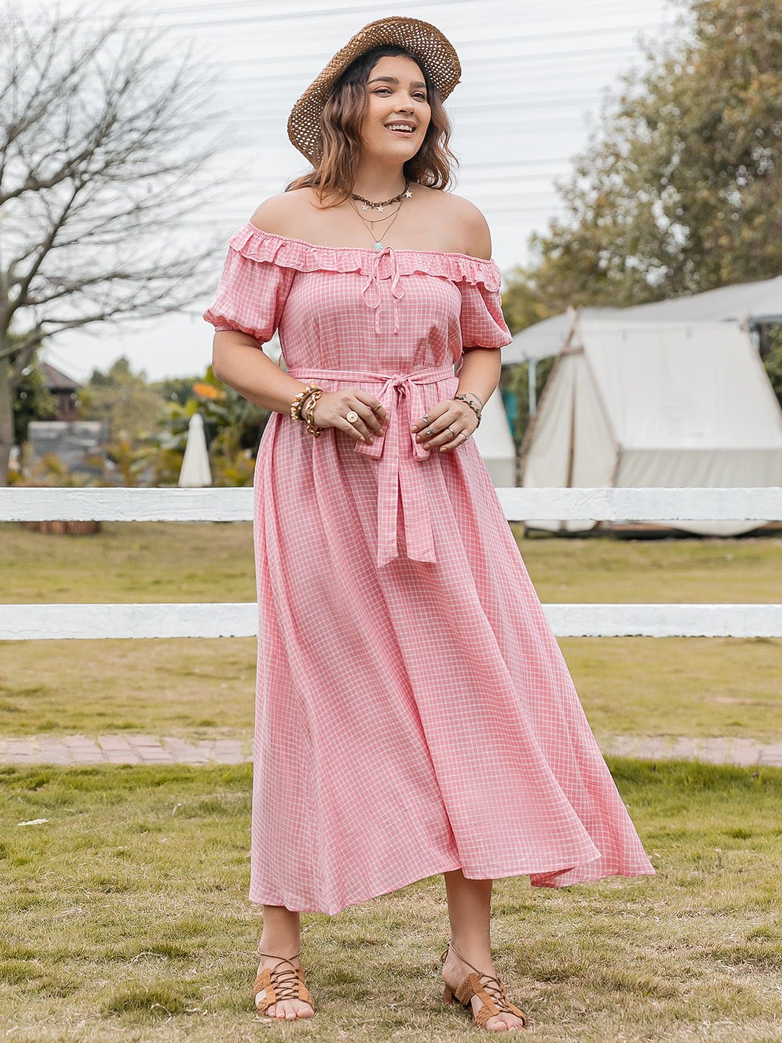 Plus Size Plaid Off - Shoulder Short Sleeve Midi Dress - GirlyBayPlus Size ClothesPlus Size Plaid Off - Shoulder Short Sleeve Midi Dress1001005050123701XLBlush PinkGirlyBayPlus Size Plaid Off - Shoulder Short Sleeve Midi Dress
