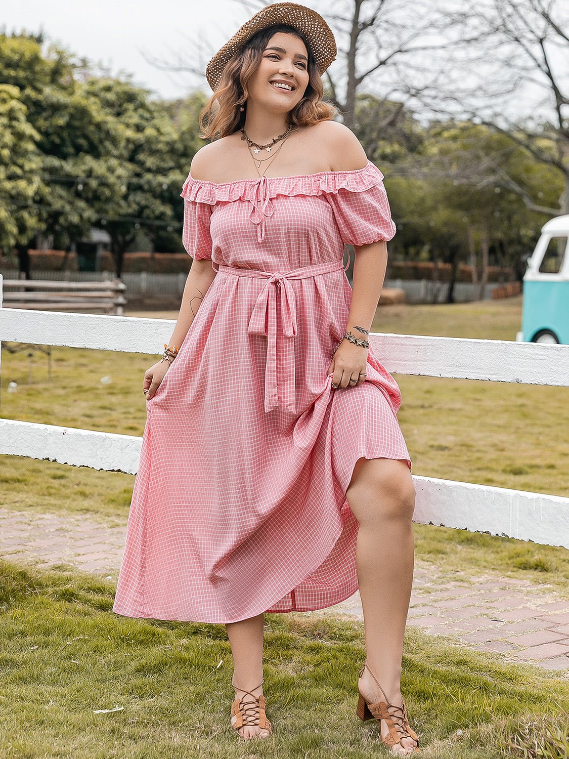 Plus Size Plaid Off - Shoulder Short Sleeve Midi Dress - GirlyBayPlus Size ClothesPlus Size Plaid Off - Shoulder Short Sleeve Midi Dress1001005050123701XLBlush PinkGirlyBayPlus Size Plaid Off - Shoulder Short Sleeve Midi Dress