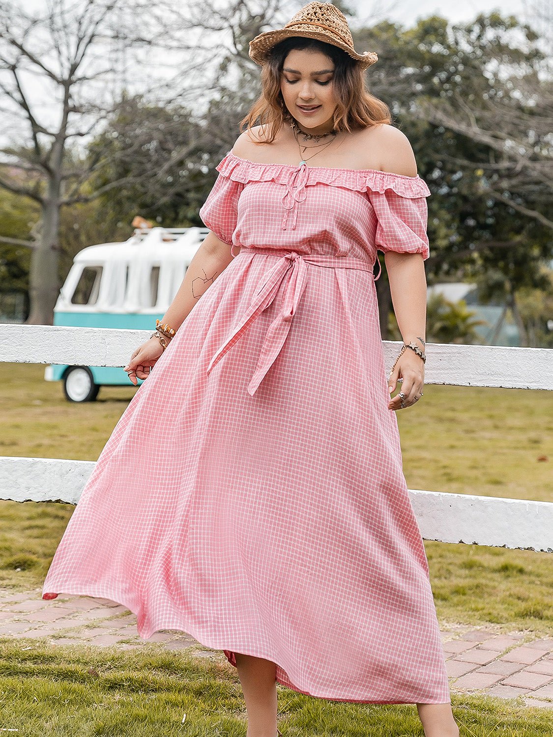 Plus Size Plaid Off - Shoulder Short Sleeve Midi Dress - GirlyBayPlus Size ClothesPlus Size Plaid Off - Shoulder Short Sleeve Midi Dress1001005050123701XLBlush PinkGirlyBayPlus Size Plaid Off - Shoulder Short Sleeve Midi Dress