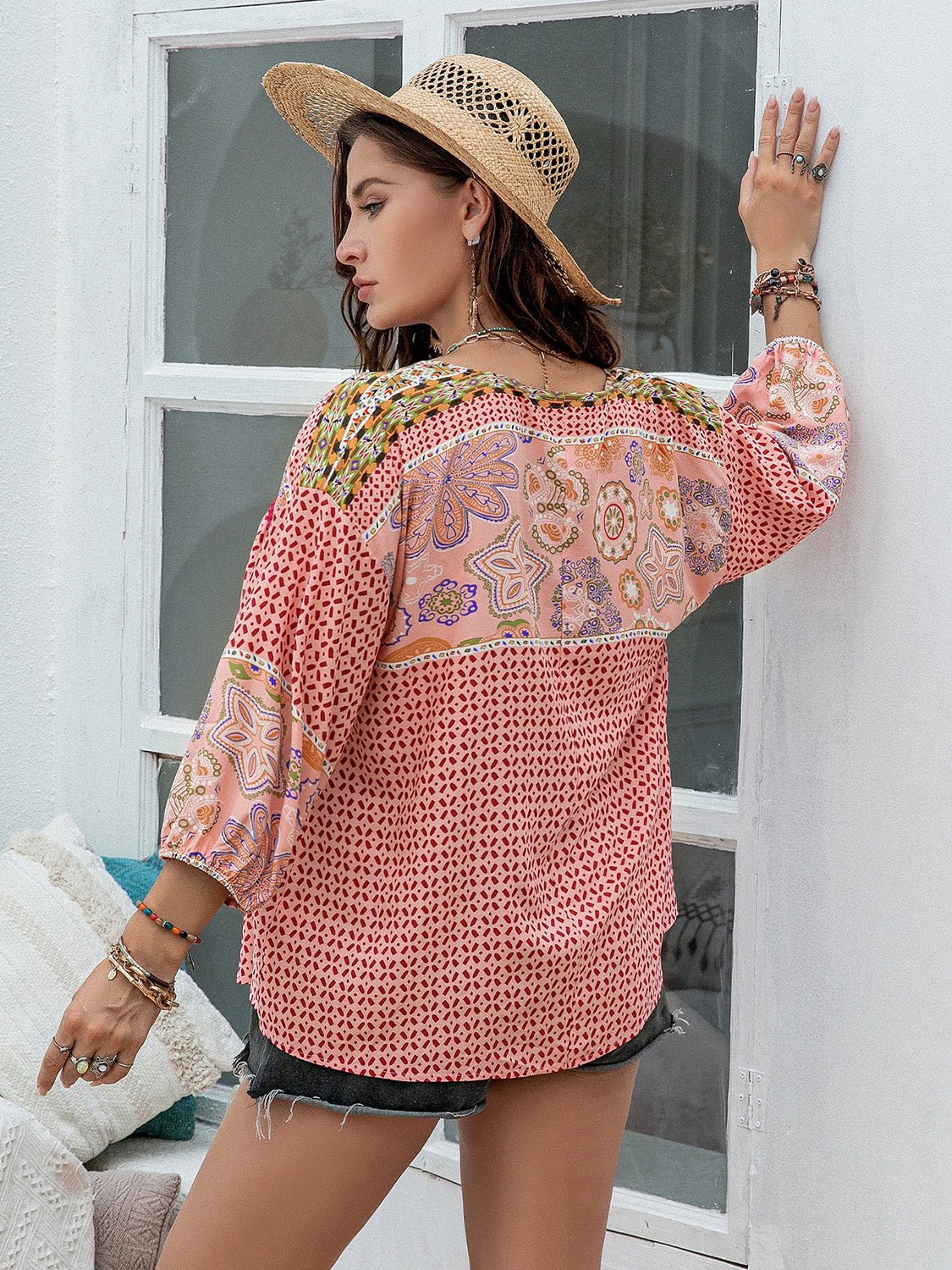 Plus Size Printed Tie Neck Balloon Sleeve Blouse - GirlyBayPlus Size Printed Tie Neck Balloon Sleeve Blouse1001016724041680XLDusty PinkGirlyBayPlus Size Printed Tie Neck Balloon Sleeve Blouse