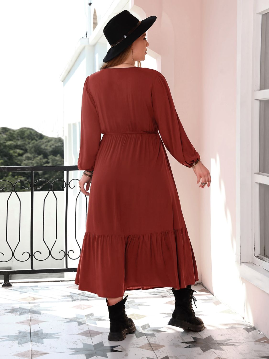 Plus Size Quarter Button V - Neck Long Sleeve Dress - GirlyBayPlus Size ClothesPlus Size Quarter Button V - Neck Long Sleeve Dress1001004370814270XLRustGirlyBayPlus Size Quarter Button V - Neck Long Sleeve Dress
