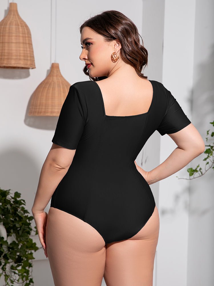 Plus Size Scoop Neck Short Sleeve One-Piece SwimsuitSwimwear One piecesTrendsiGirlyBay100100908053995Black2XLRoman