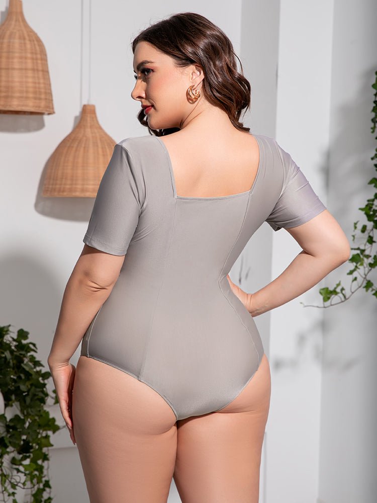 Plus Size Scoop Neck Short Sleeve One-Piece SwimsuitSwimwear One piecesTrendsiGirlyBay100100908059658Light Gray2XLRoman