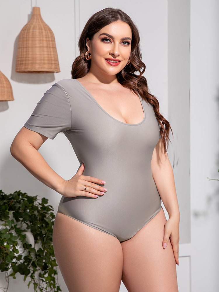 Plus Size Scoop Neck Short Sleeve One-Piece SwimsuitSwimwear One piecesTrendsiGirlyBay100100908059658Light Gray2XLRoman