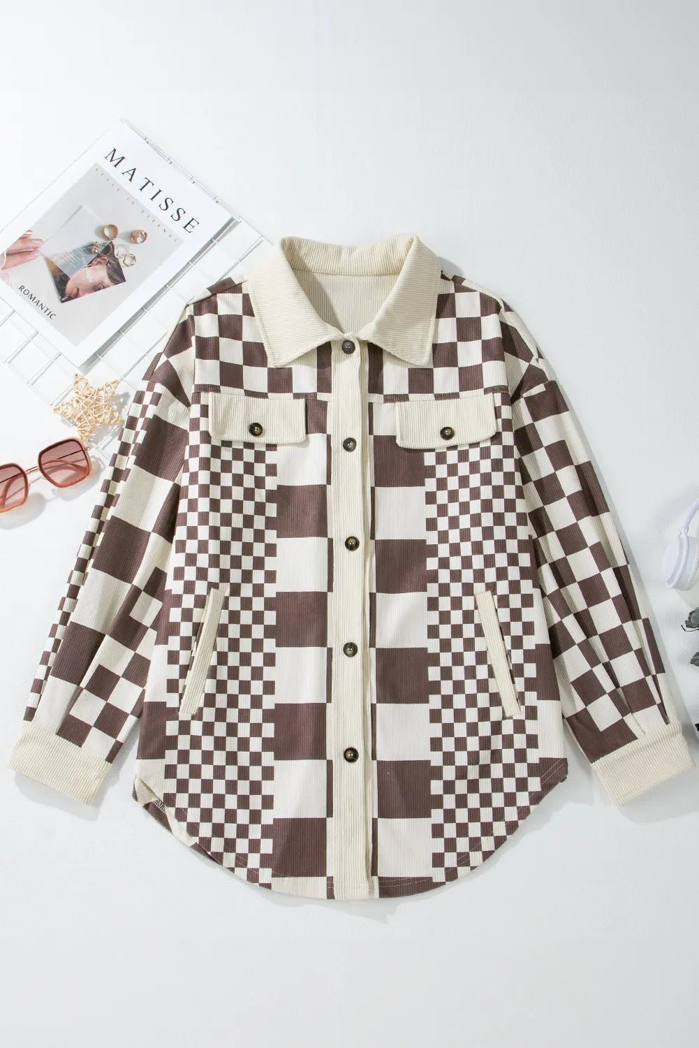 Pocketed Checkered Button Up Long Sleeve Jacket - GirlyBayOuterwearPocketed Checkered Button Up Long Sleeve Jacket100100302891795SPlaidGirlyBayPocketed Checkered Button Up Long Sleeve Jacket