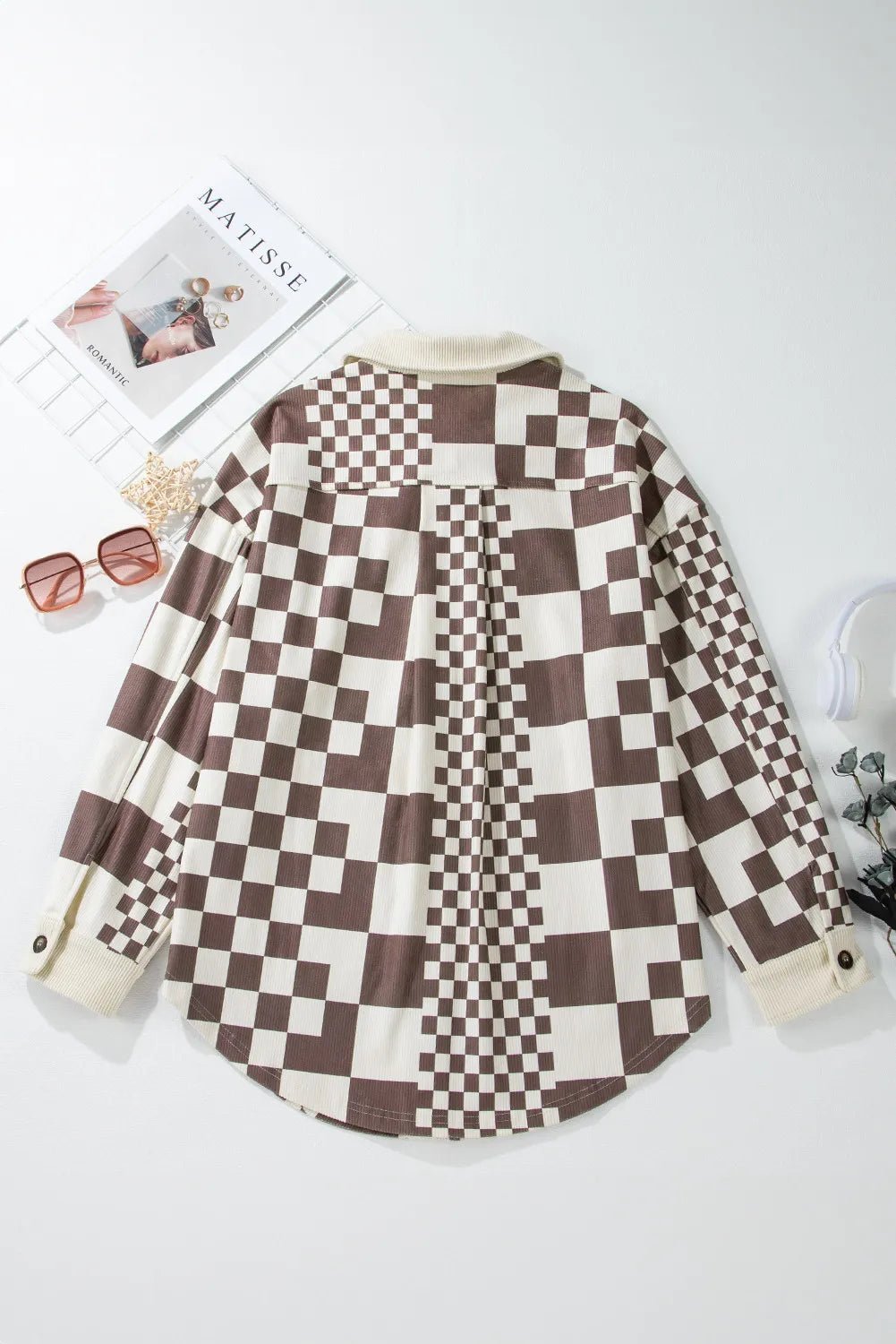 Pocketed Checkered Button Up Long Sleeve Jacket - GirlyBayOuterwearPocketed Checkered Button Up Long Sleeve Jacket100100302891795SPlaidGirlyBayPocketed Checkered Button Up Long Sleeve Jacket