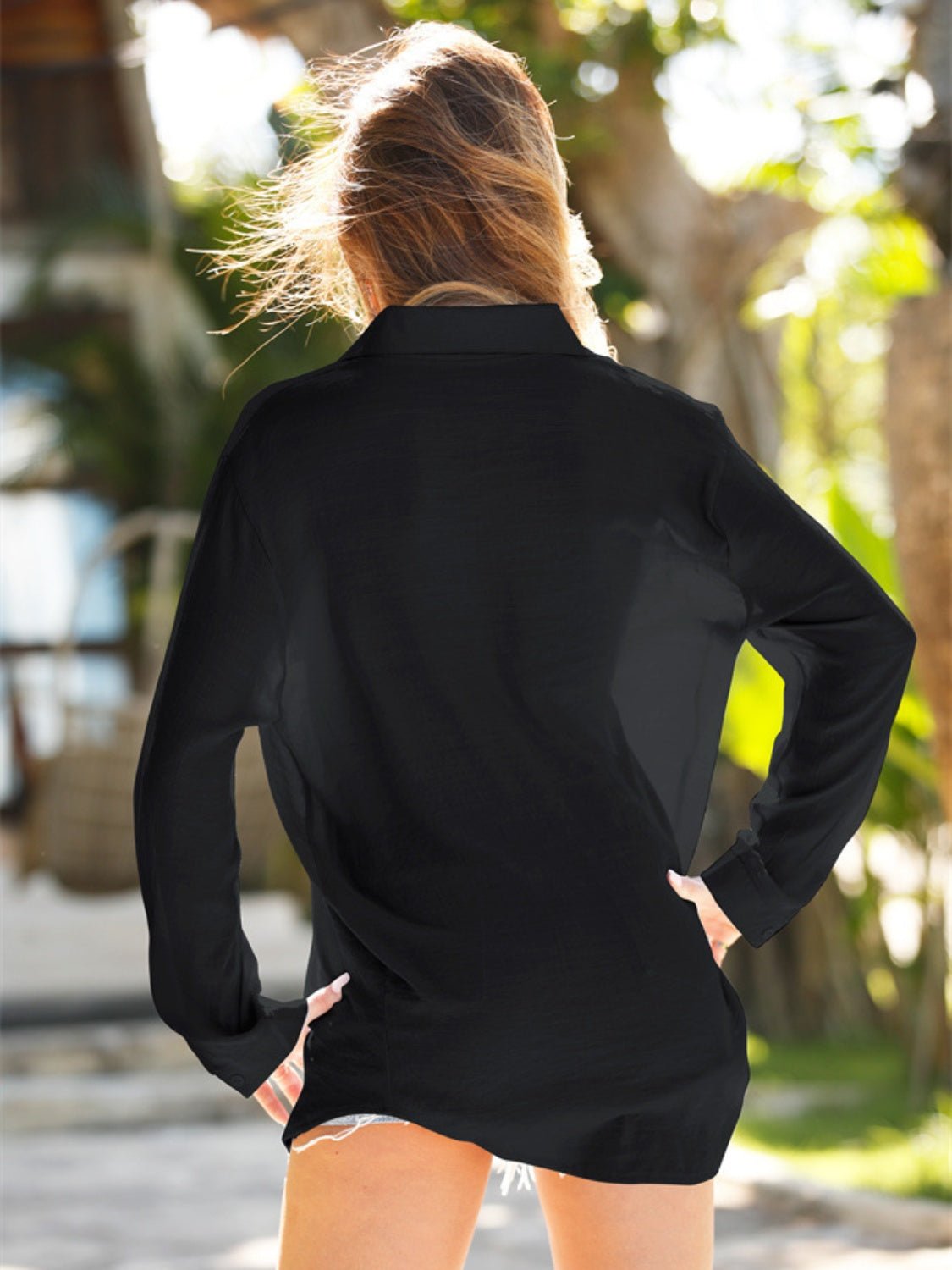 Pocketed Dropped Shoulder Cover UpCover UpsTrendsiGirlyBay100100067082974Black