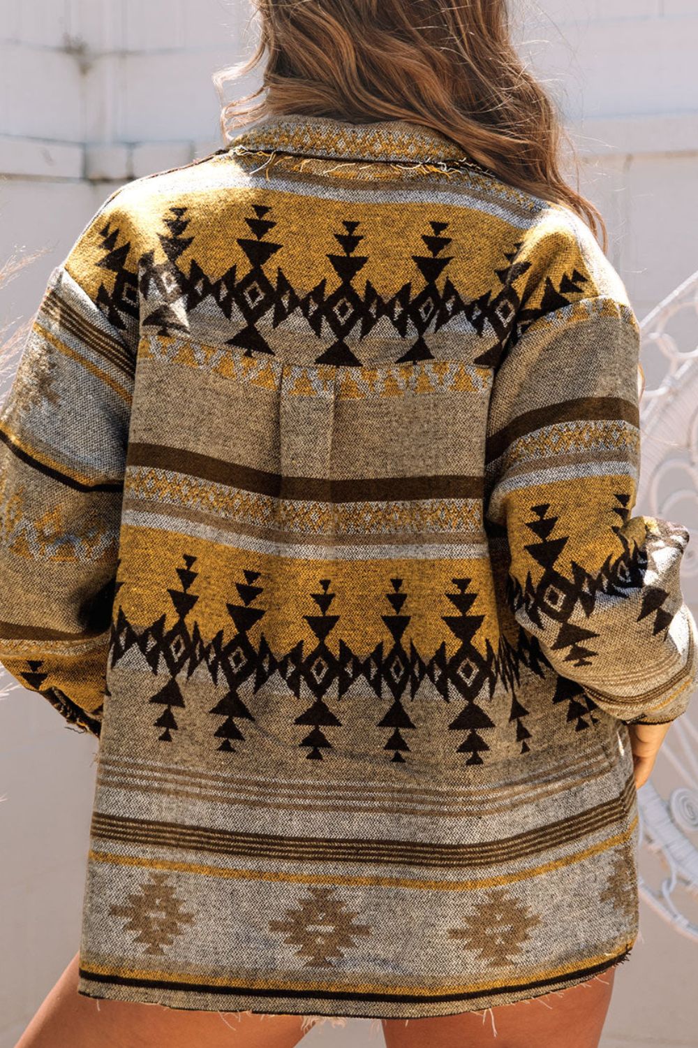 Pocketed Geometric Collared Neck Jacket - GirlyBayOuterwearPocketed Geometric Collared Neck Jacket100100557911264SCamelGirlyBayPocketed Geometric Collared Neck Jacket