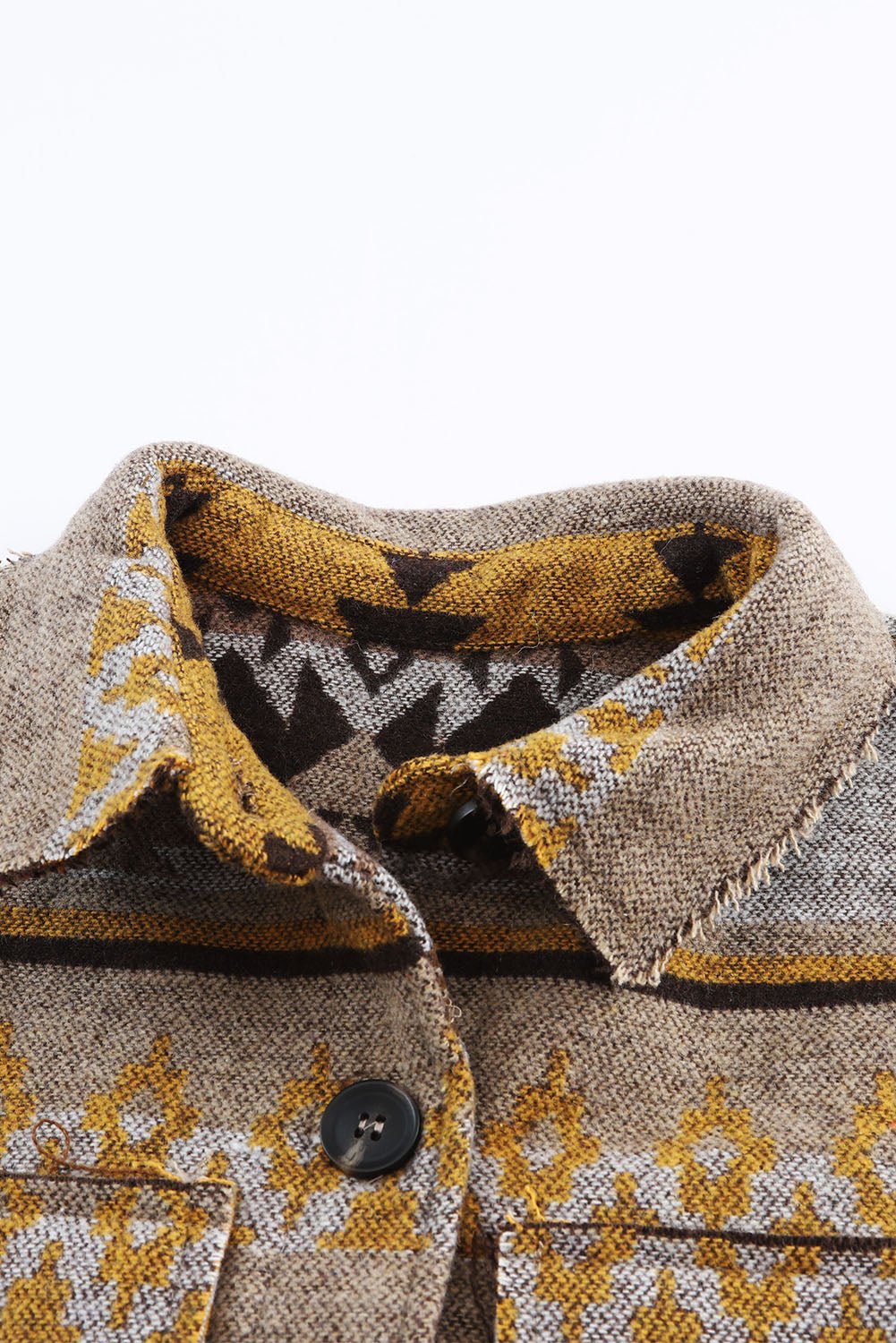 Pocketed Geometric Collared Neck Jacket - GirlyBayOuterwearPocketed Geometric Collared Neck Jacket100100557911264SCamelGirlyBayPocketed Geometric Collared Neck Jacket