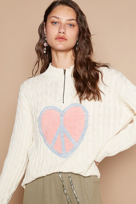 POL Cable - Knit Peace Patch Dropped Shoulder Sweater - GirlyBayCasual DressesPOL Cable - Knit Peace Patch Dropped Shoulder Sweater100100519841113SIvoryGirlyBayPOL Cable - Knit Peace Patch Dropped Shoulder Sweater
