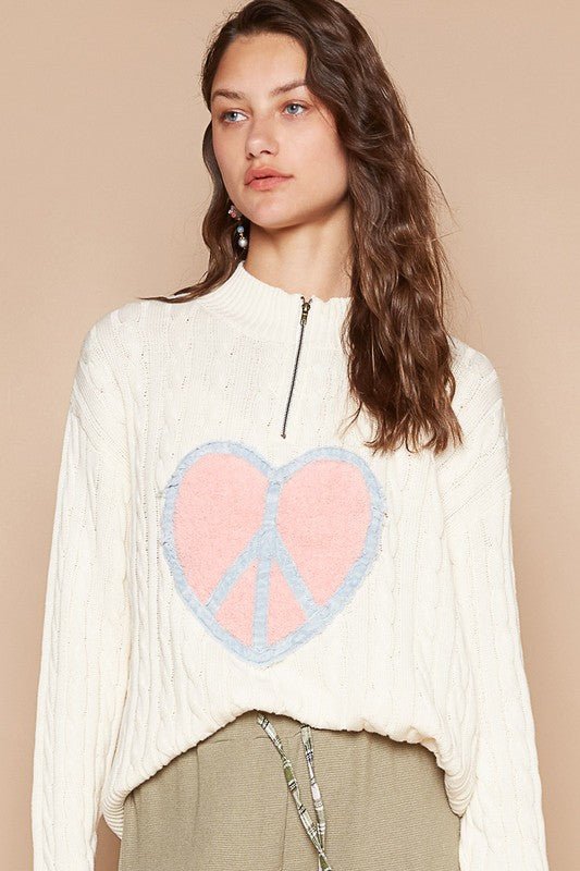 POL Cable - Knit Peace Patch Dropped Shoulder Sweater - GirlyBayCasual DressesPOL Cable - Knit Peace Patch Dropped Shoulder Sweater100100519841113SIvoryGirlyBayPOL Cable - Knit Peace Patch Dropped Shoulder Sweater