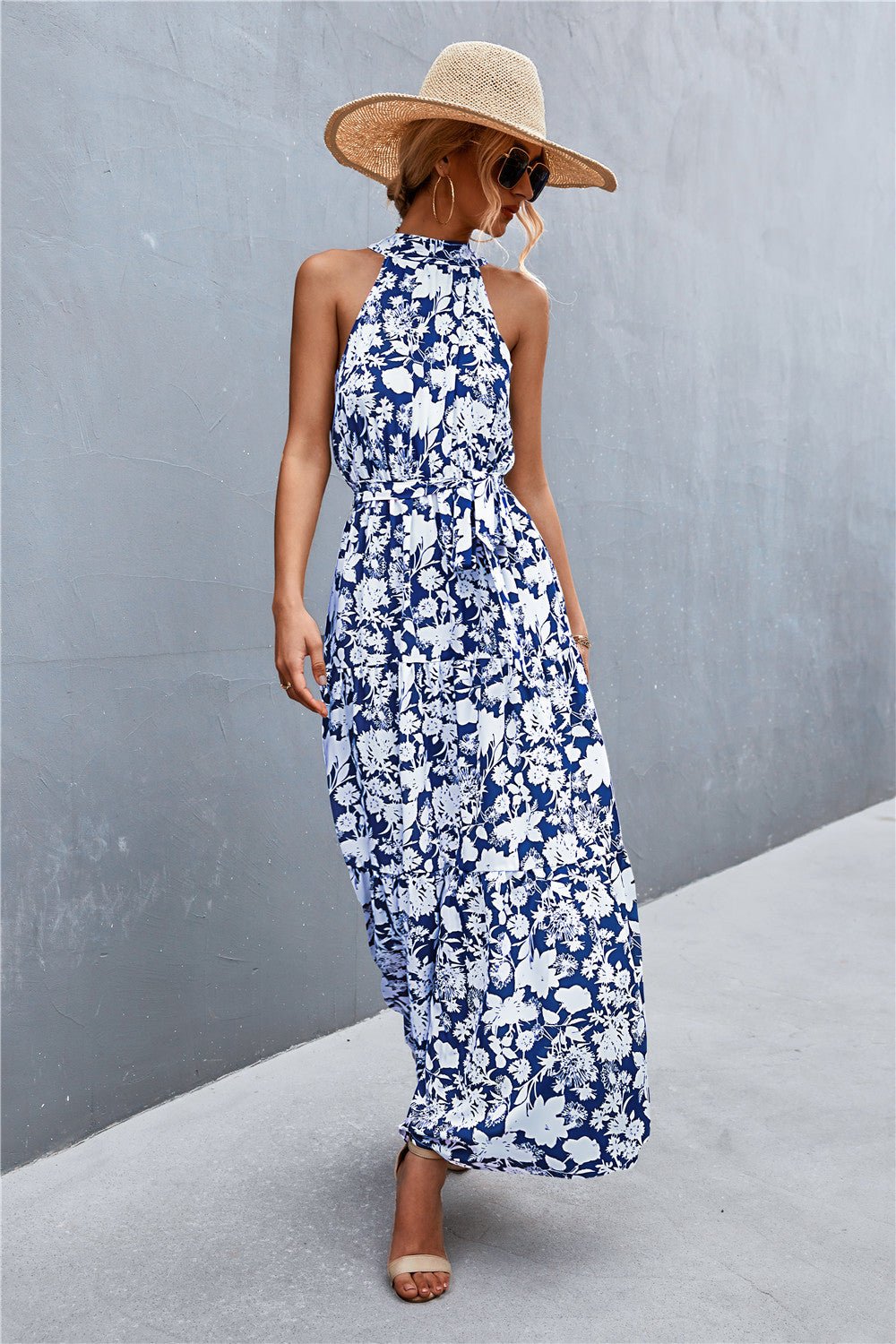 Printed Sleeveless Tie Waist Maxi Dress - GirlyBayPrinted Sleeveless Tie Waist Maxi Dress100100900735349SBlue/FloralGirlyBayPrinted Sleeveless Tie Waist Maxi Dress