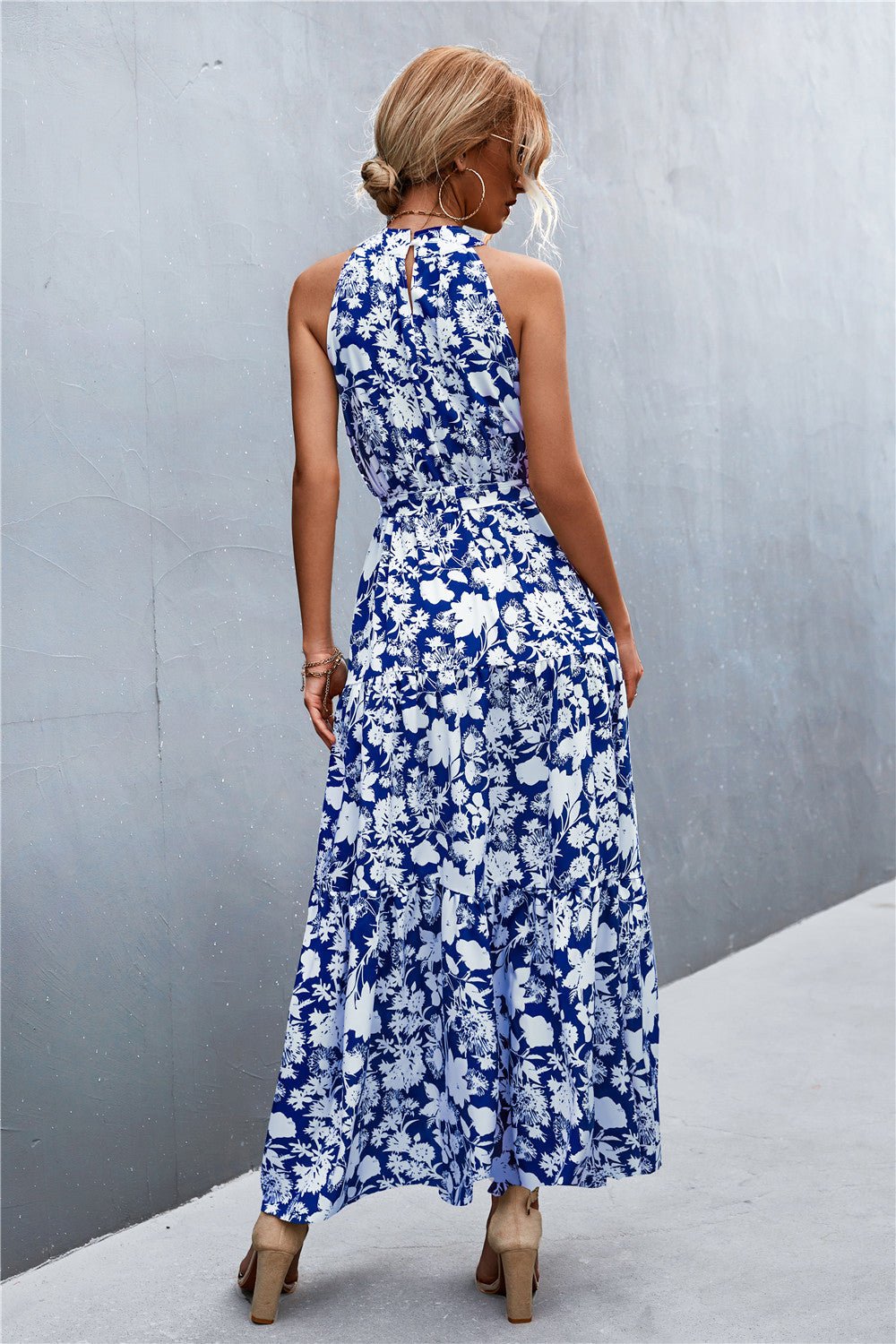 Printed Sleeveless Tie Waist Maxi Dress - GirlyBayPrinted Sleeveless Tie Waist Maxi Dress100100900735349SBlue/FloralGirlyBayPrinted Sleeveless Tie Waist Maxi Dress