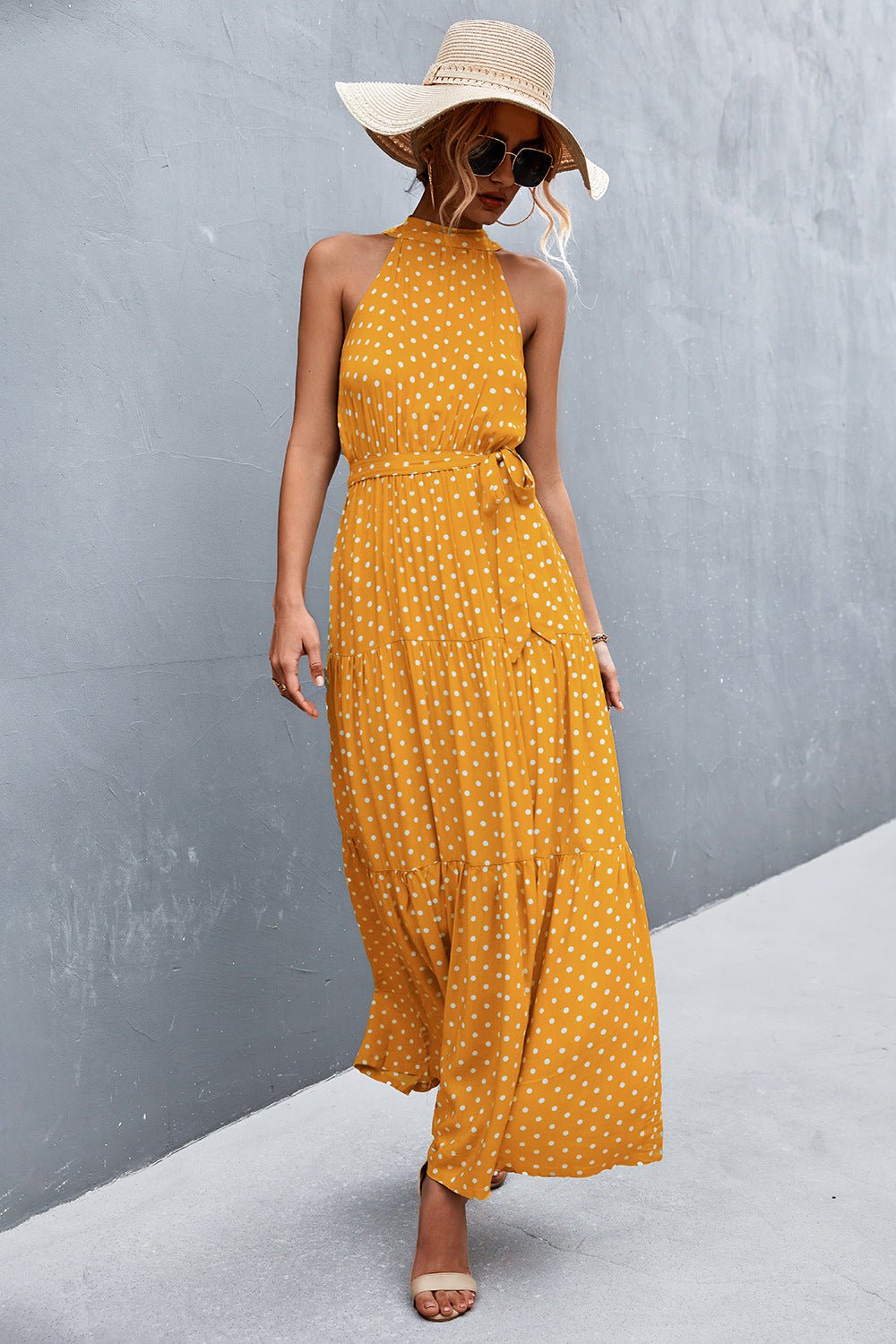 Printed Sleeveless Tie Waist Maxi Dress - GirlyBayPrinted Sleeveless Tie Waist Maxi Dress100100900739261SMustardGirlyBayPrinted Sleeveless Tie Waist Maxi Dress