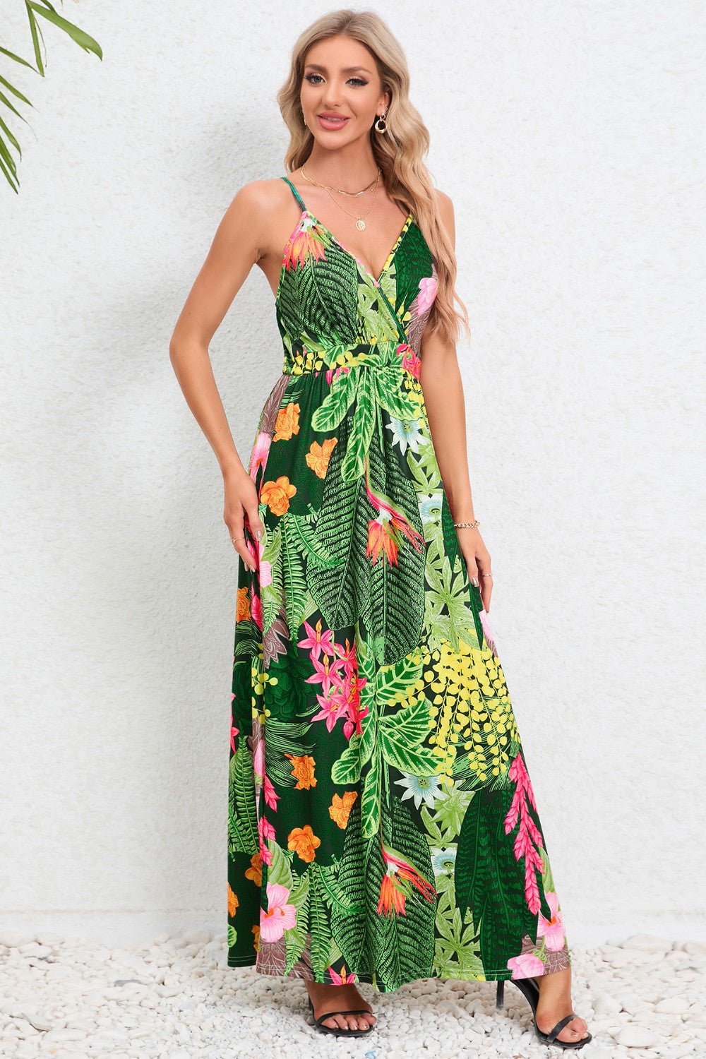 Printed Surplice Maxi Cami DressTrendsi100100264981164GreenSGreenH.Y.G@EGreenShip From Overseas