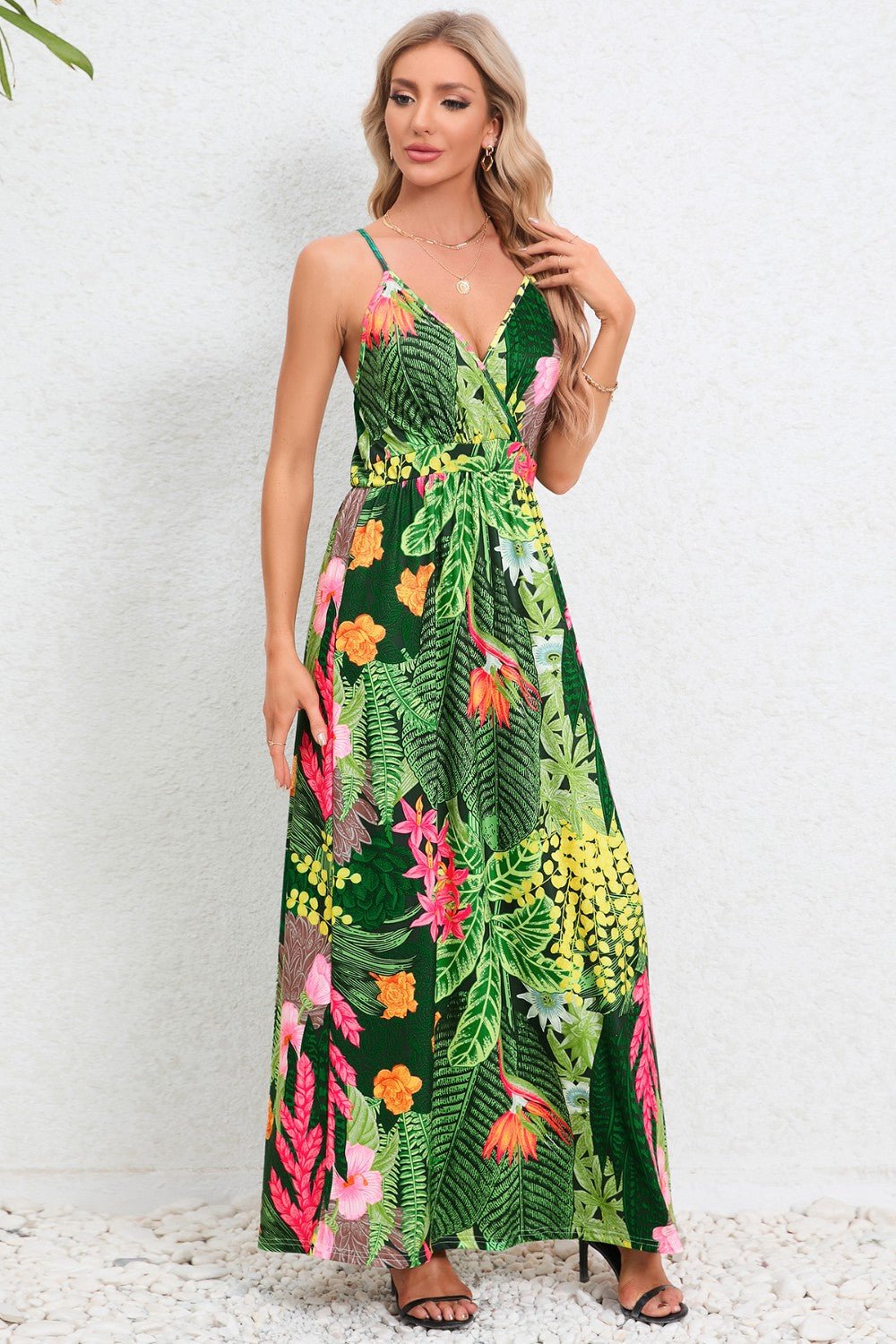 Printed Surplice Maxi Cami DressTrendsi100100264981164GreenSGreenH.Y.G@EGreenShip From Overseas