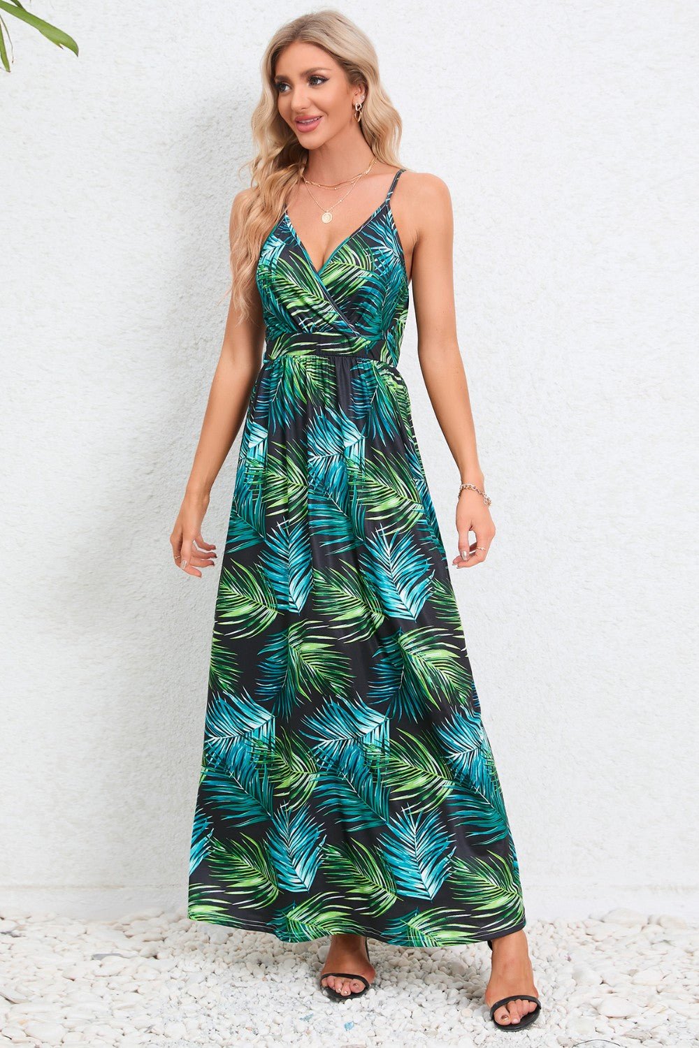 Printed Surplice Maxi Cami DressTrendsi100100264981195TurquoiseSTurquoiseH.Y.G@ETurquoiseShip From Overseas