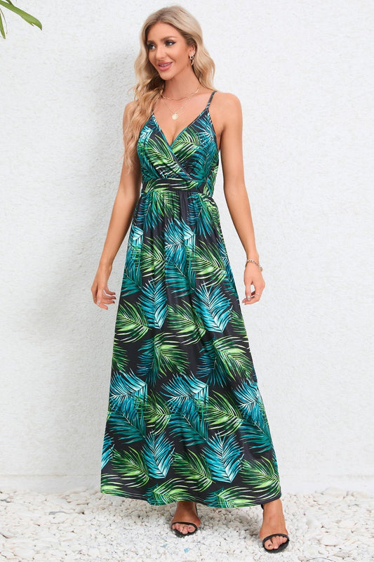 Printed Surplice Maxi Cami DressTrendsi100100264981195TurquoiseSTurquoiseH.Y.G@ETurquoiseShip From Overseas