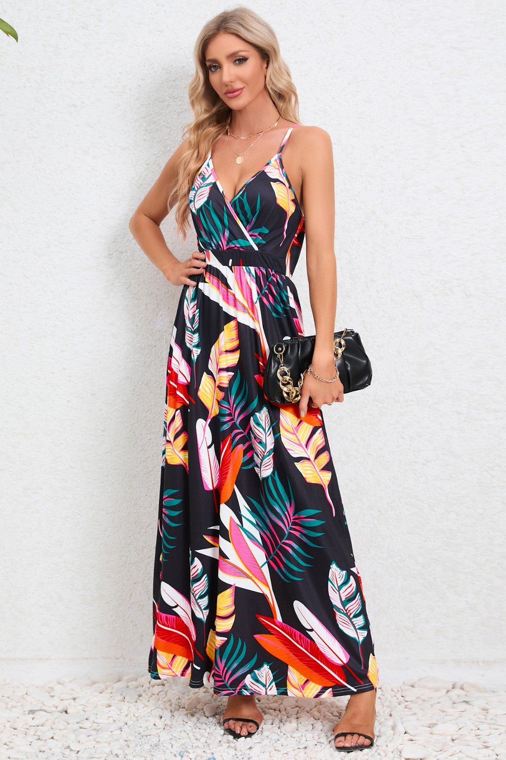 Printed Surplice Maxi Cami DressTrendsi100100264981629BlackSBlackH.Y.G@EBlackShip From Overseas