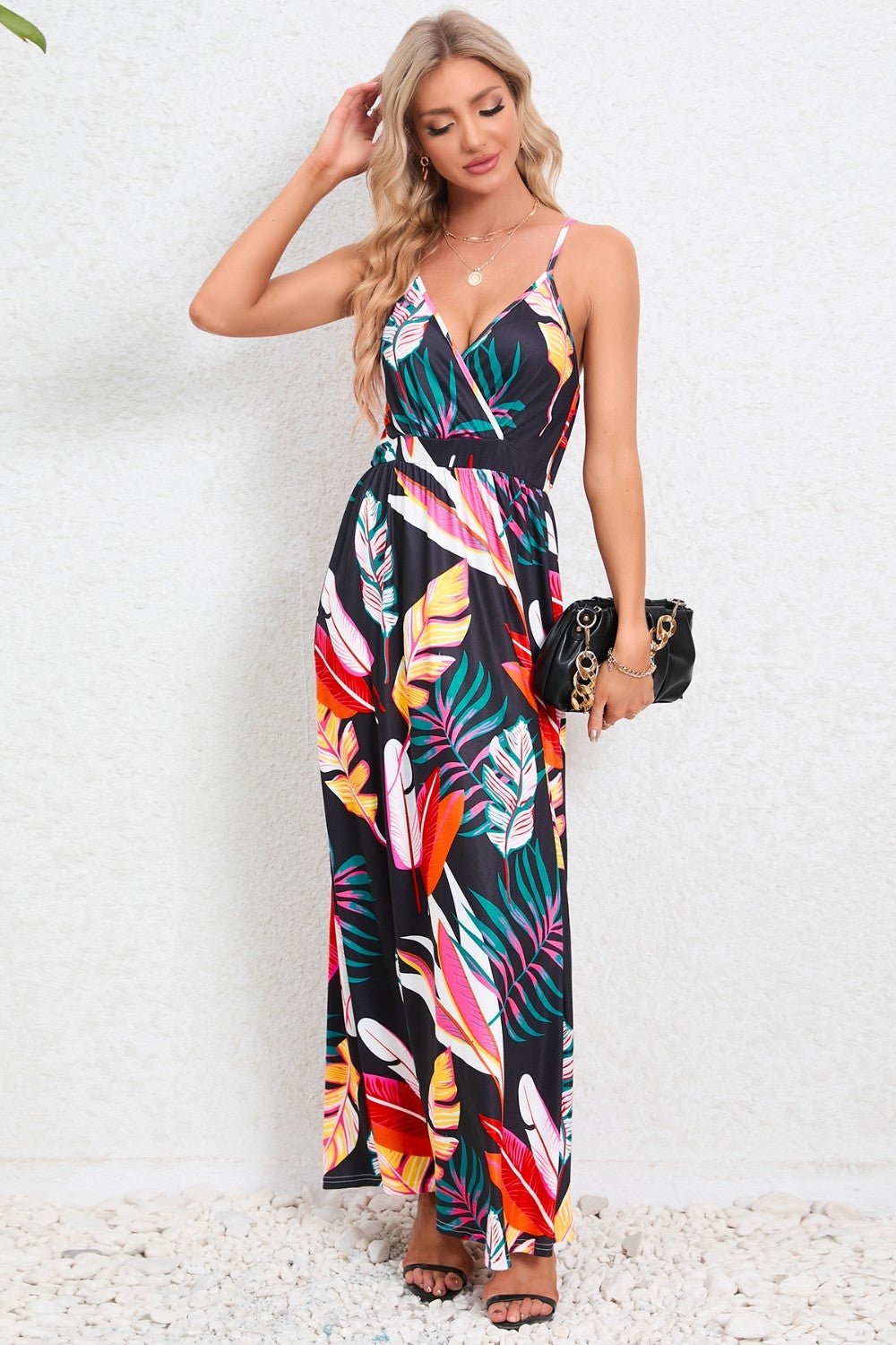 Printed Surplice Maxi Cami DressTrendsi100100264981629BlackSBlackH.Y.G@EBlackShip From Overseas