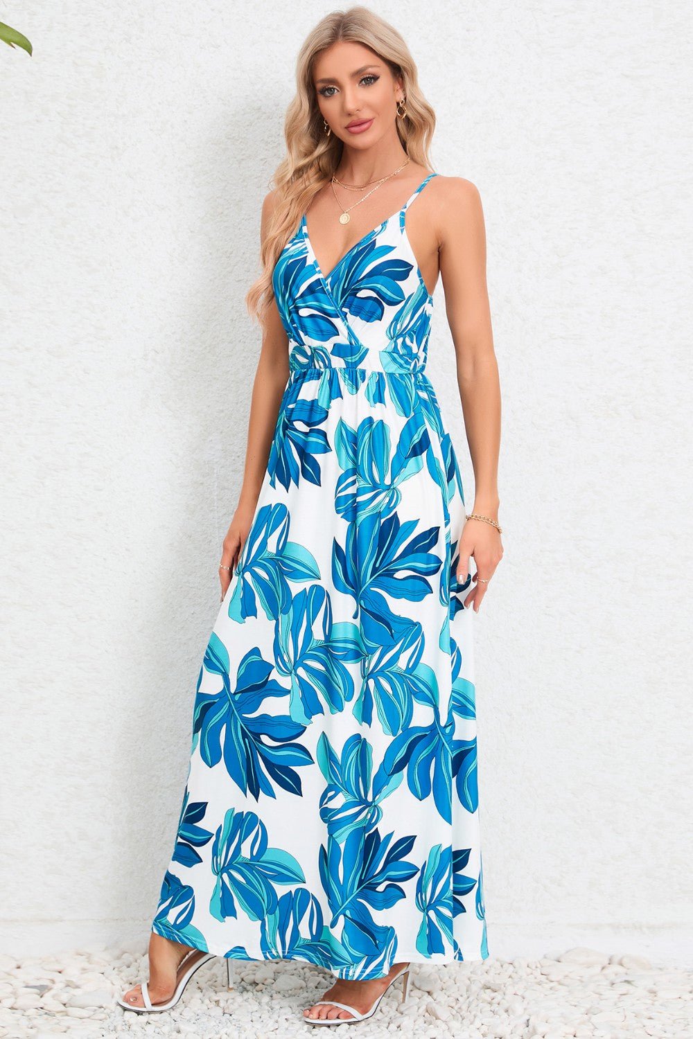 Printed Surplice Maxi Cami DressTrendsi100100264982611CeruleanSCeruleanH.Y.G@ECeruleanShip From Overseas