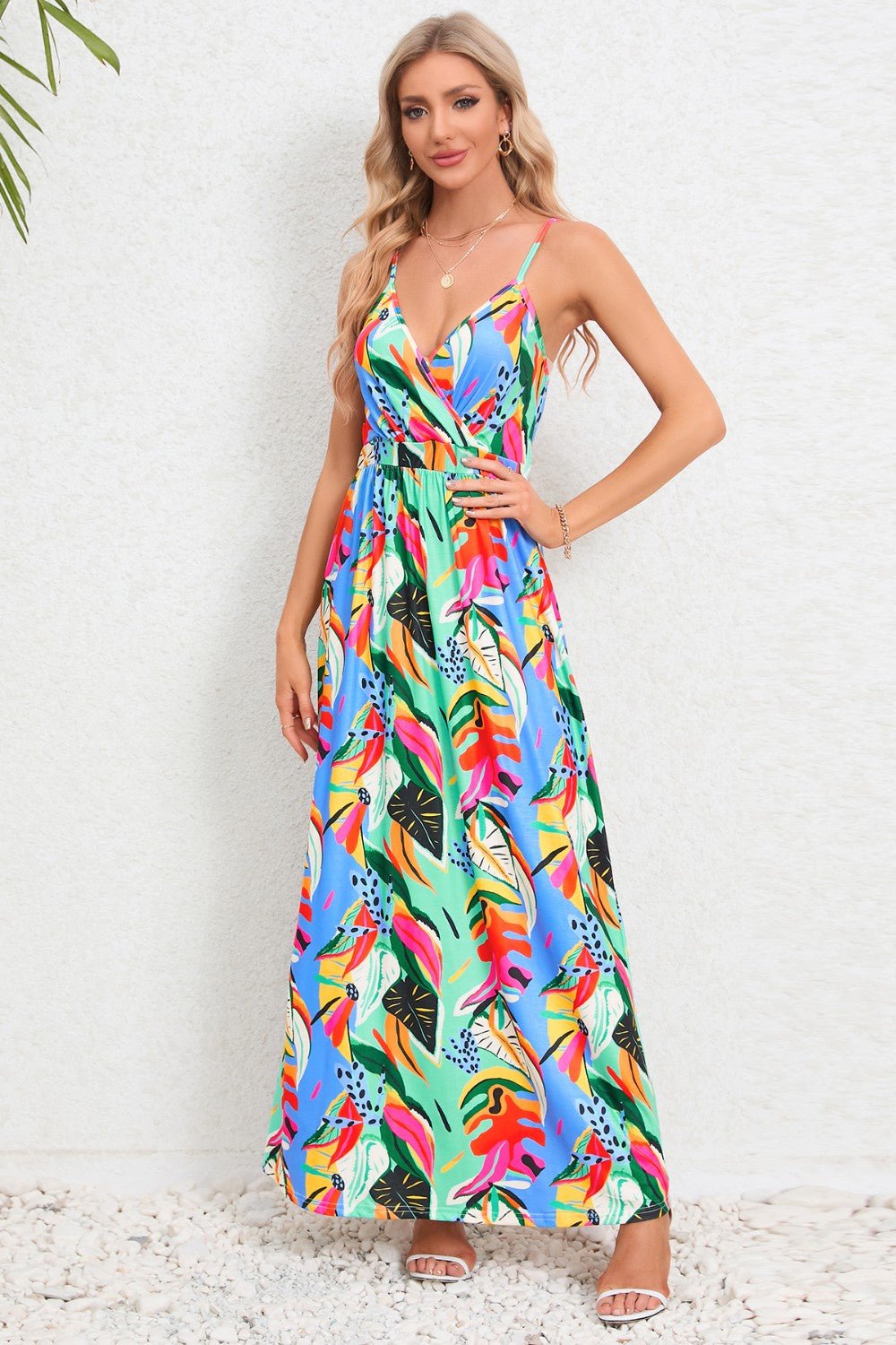 Printed Surplice Maxi Cami DressTrendsi100100264983196Light GreenSLight GreenH.Y.G@ELight GreenShip From Overseas