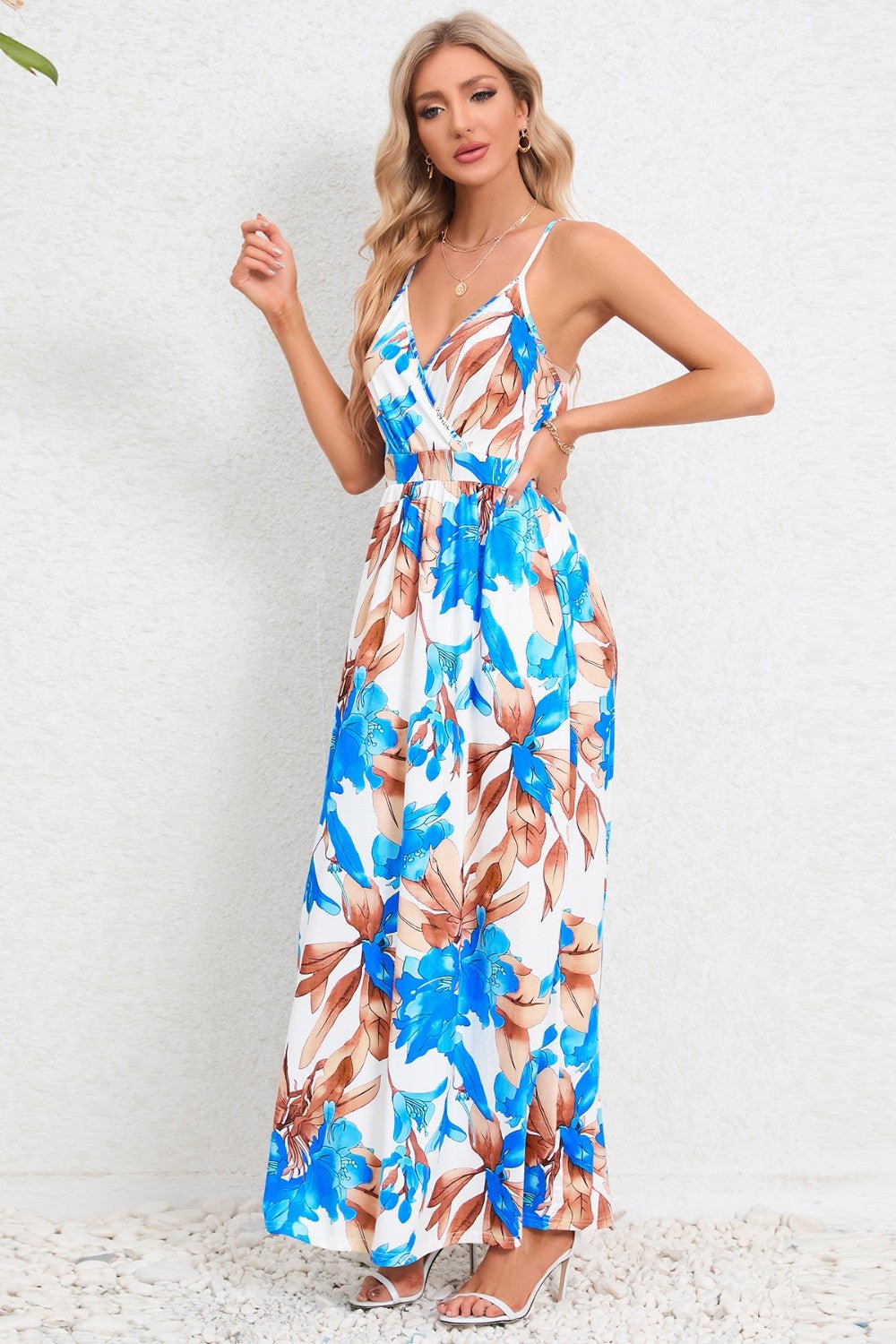 Printed Surplice Maxi Cami DressTrendsi100100264983671Light BlueSLight BlueH.Y.G@ELight BlueShip From Overseas