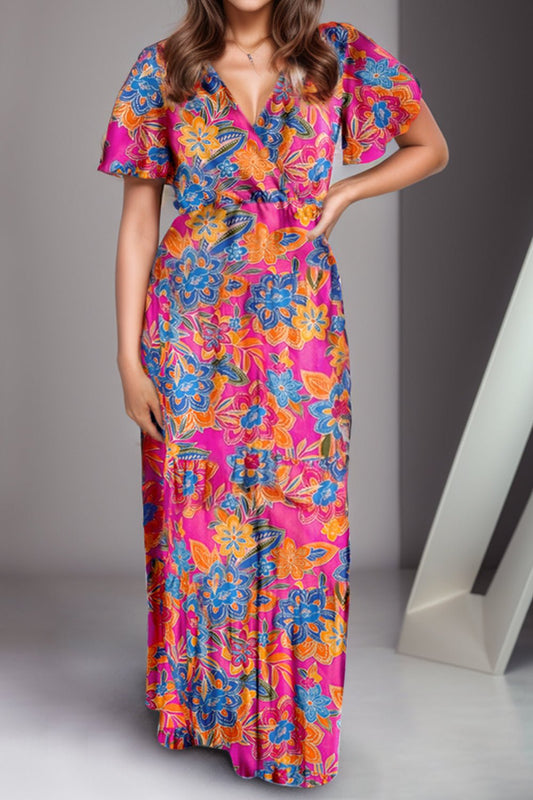 Printed Surplice Short Sleeve Maxi Dress - GirlyBayPrinted Surplice Short Sleeve Maxi Dress100100496911151SMulticolorGirlyBayPrinted Surplice Short Sleeve Maxi Dress