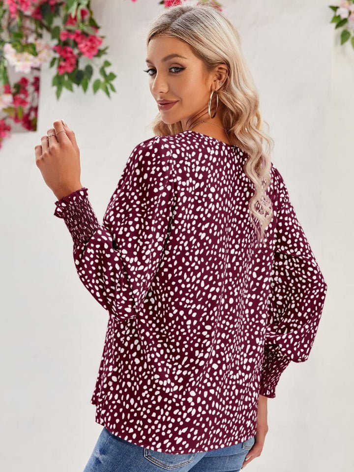 Printed V - Neck Lantern Sleeve Blouse - GirlyBayPrinted V - Neck Lantern Sleeve Blouse100100696676336SBurgundyGirlyBayPrinted V - Neck Lantern Sleeve Blouse