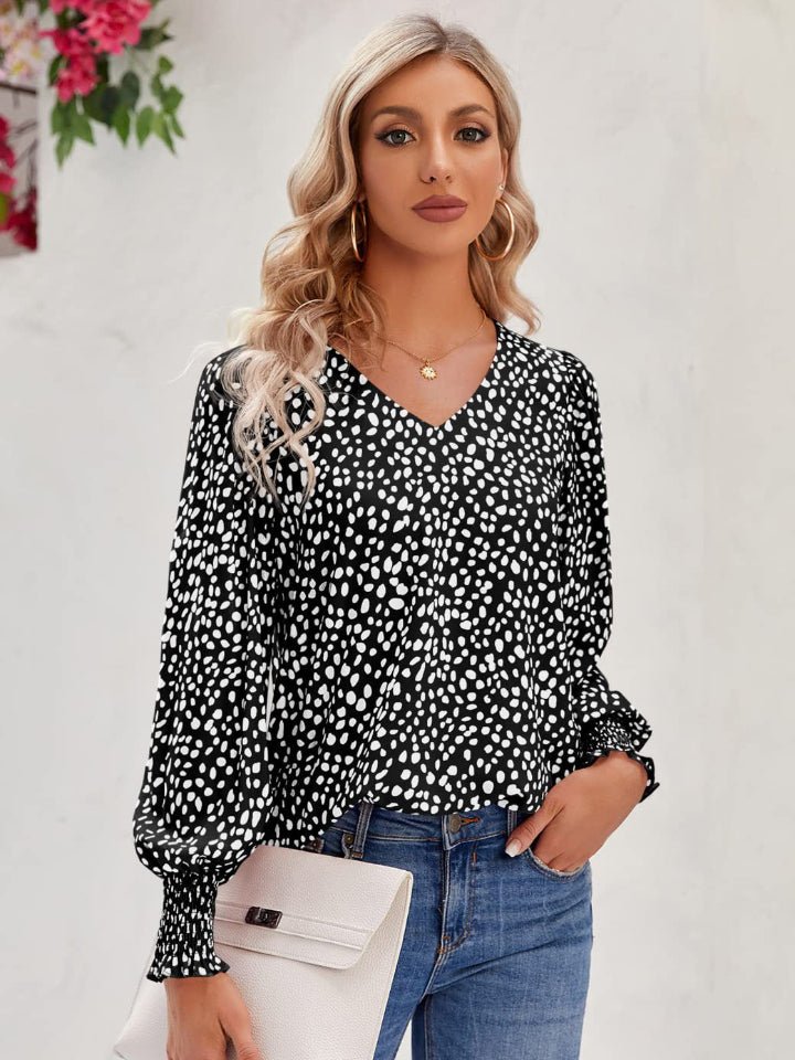 Printed V - Neck Lantern Sleeve Blouse - GirlyBayPrinted V - Neck Lantern Sleeve Blouse100100696676578SBlackGirlyBayPrinted V - Neck Lantern Sleeve Blouse